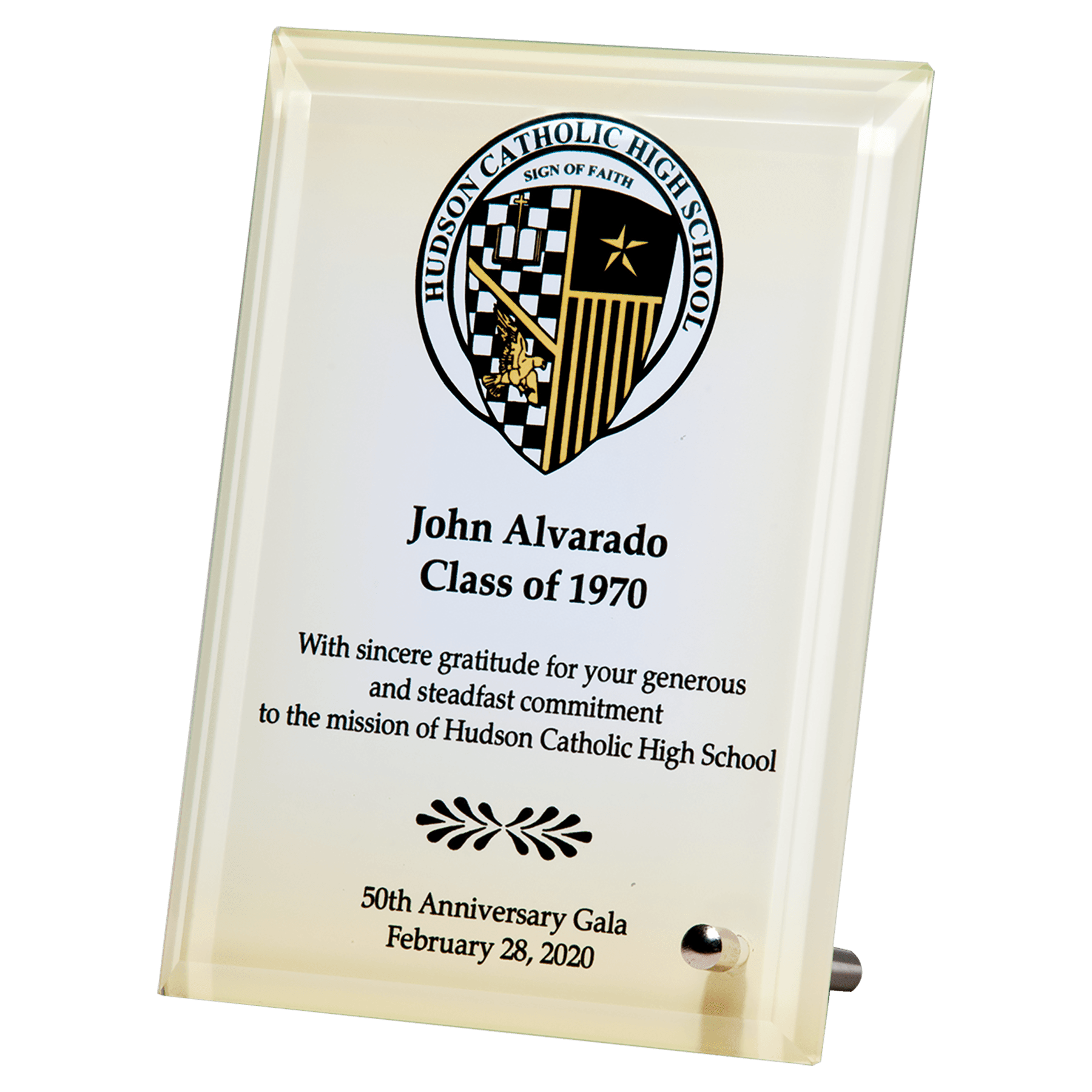 Glass Plaque w/Gold Post for Portrait or Landscape