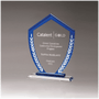 5.9" x 8.25" Shield Glass Award w/Blue Border & White Leaves