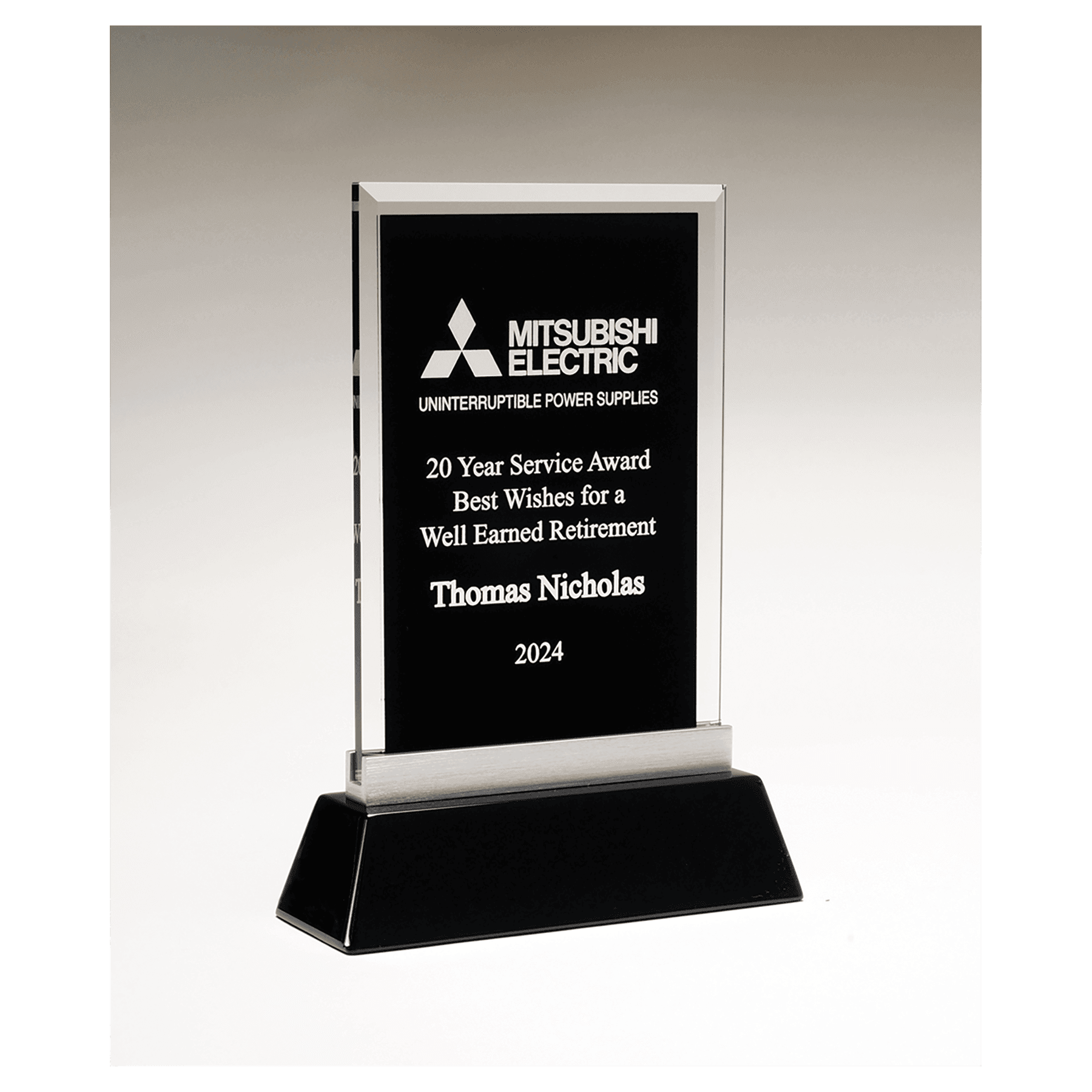 Rectangular Black Glass Award w/Black Piano Finish Base