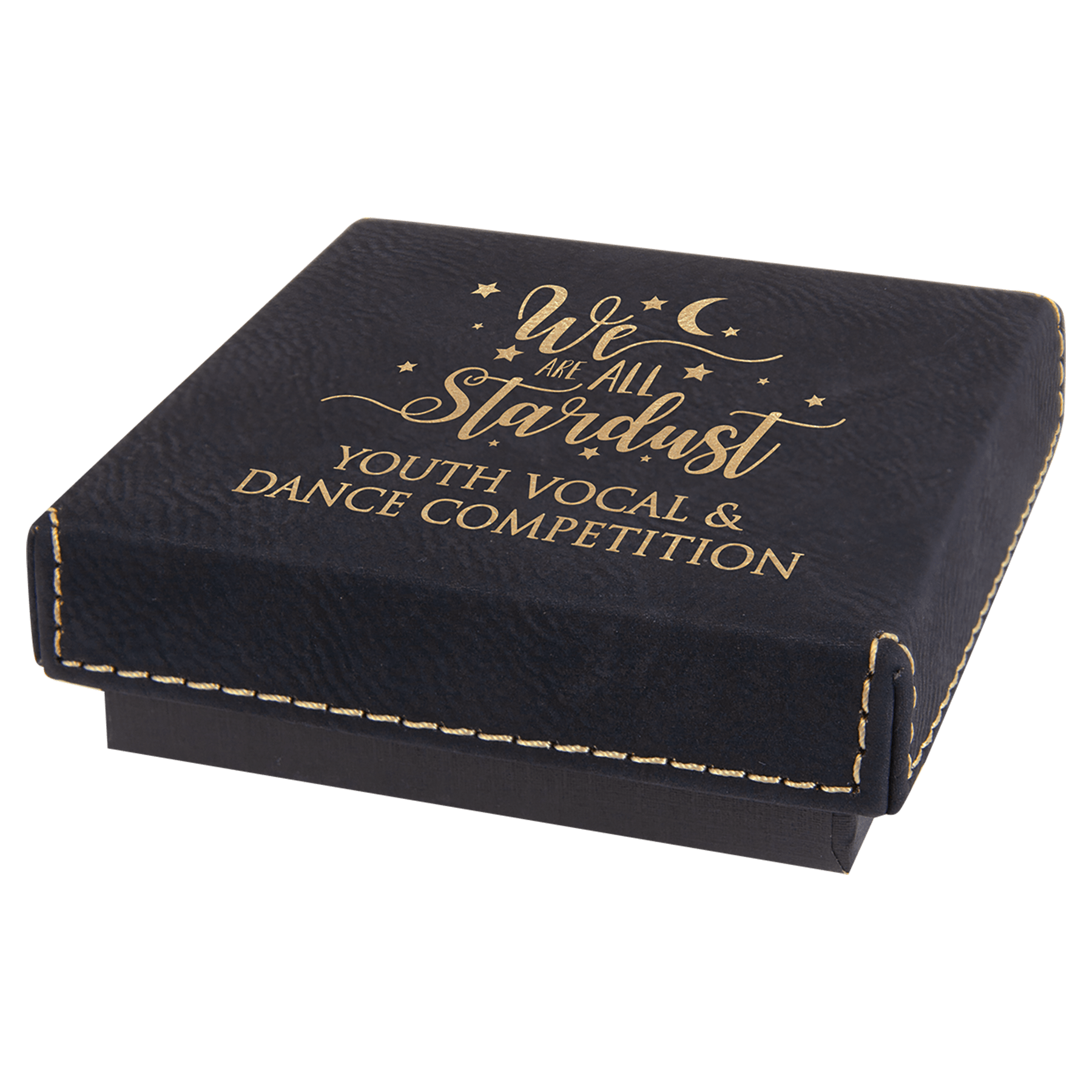3.5" x 3.5" Black/Gold Medal Box with Leatherette Lid
