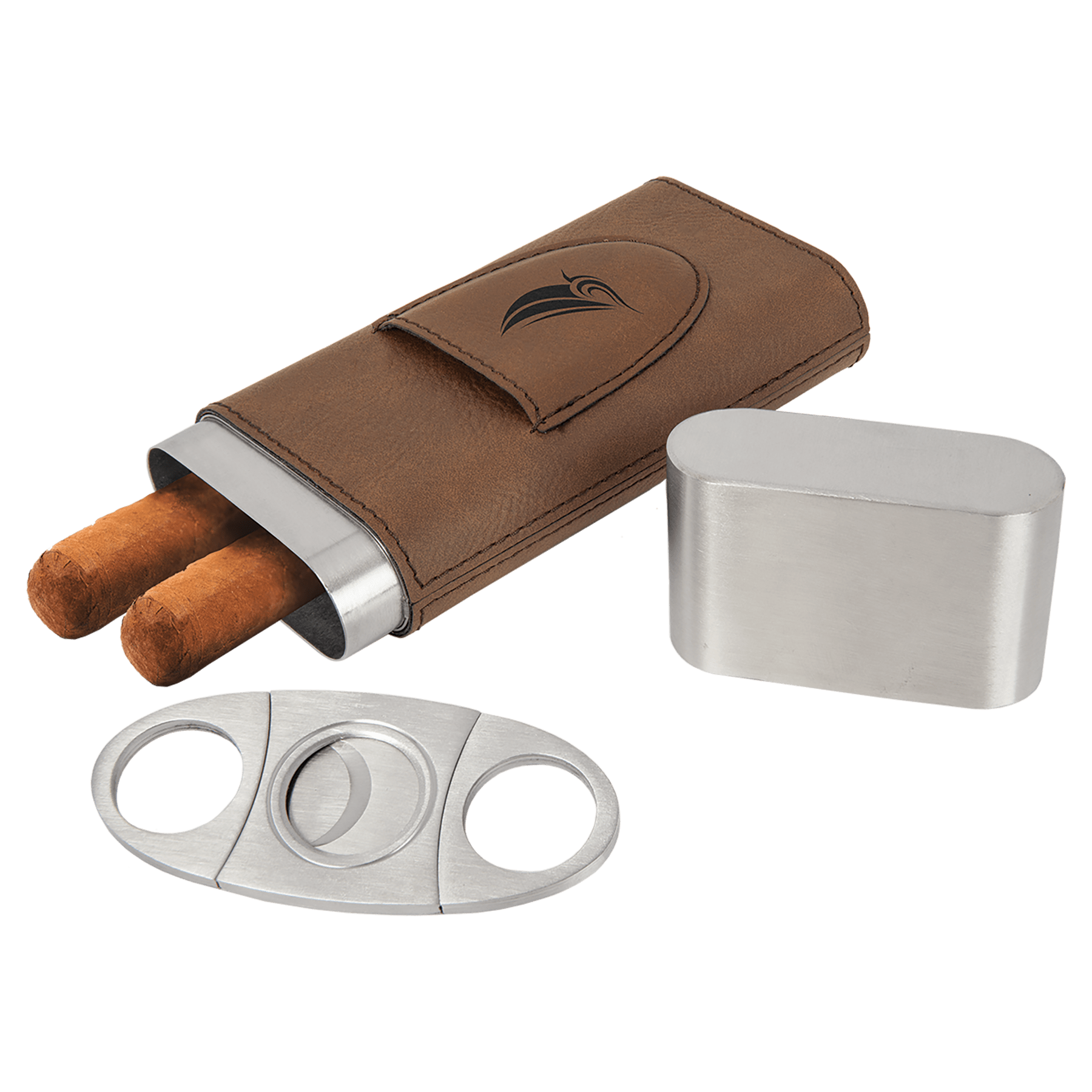 Dark Brown Leatherette Cigar Case with Cutter