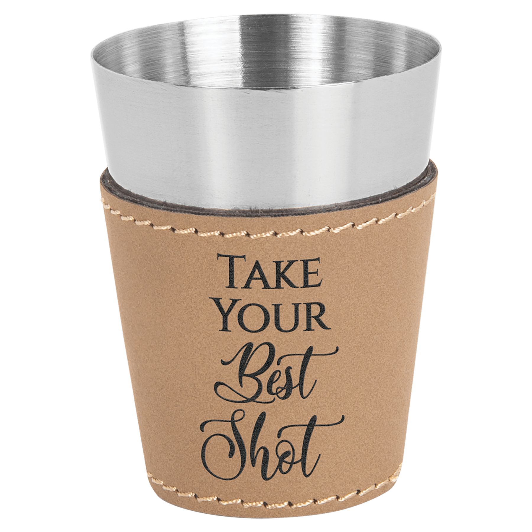 2 oz. Light Brown Leatherette & Stainless Steel Shot Glass