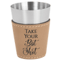 2 oz. Light Brown Leatherette & Stainless Steel Shot Glass