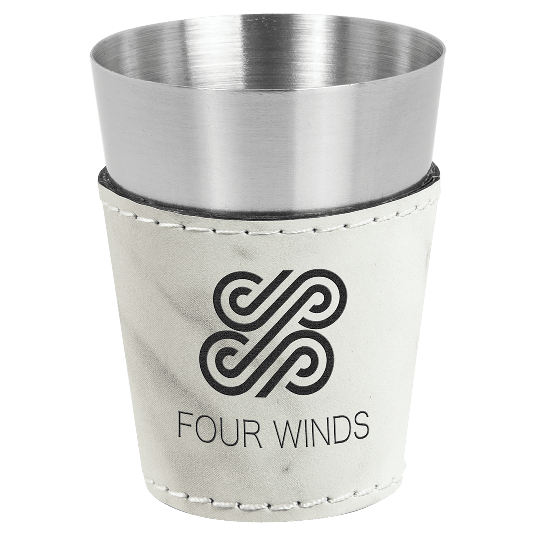 2 oz. White Marble Leatherette & Stainless Steel Shot Glass