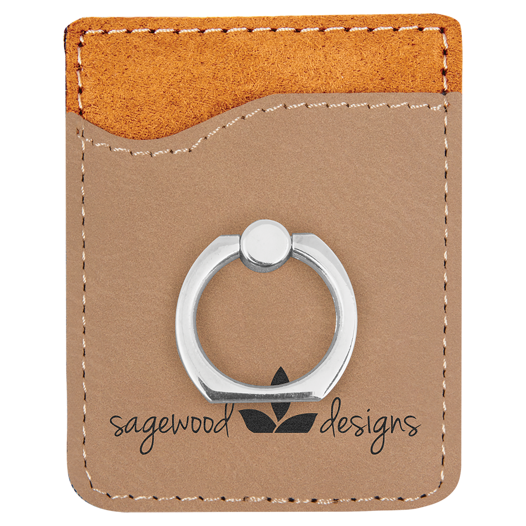 Light Brown Leatherette Phone Wallet with Silver Ring