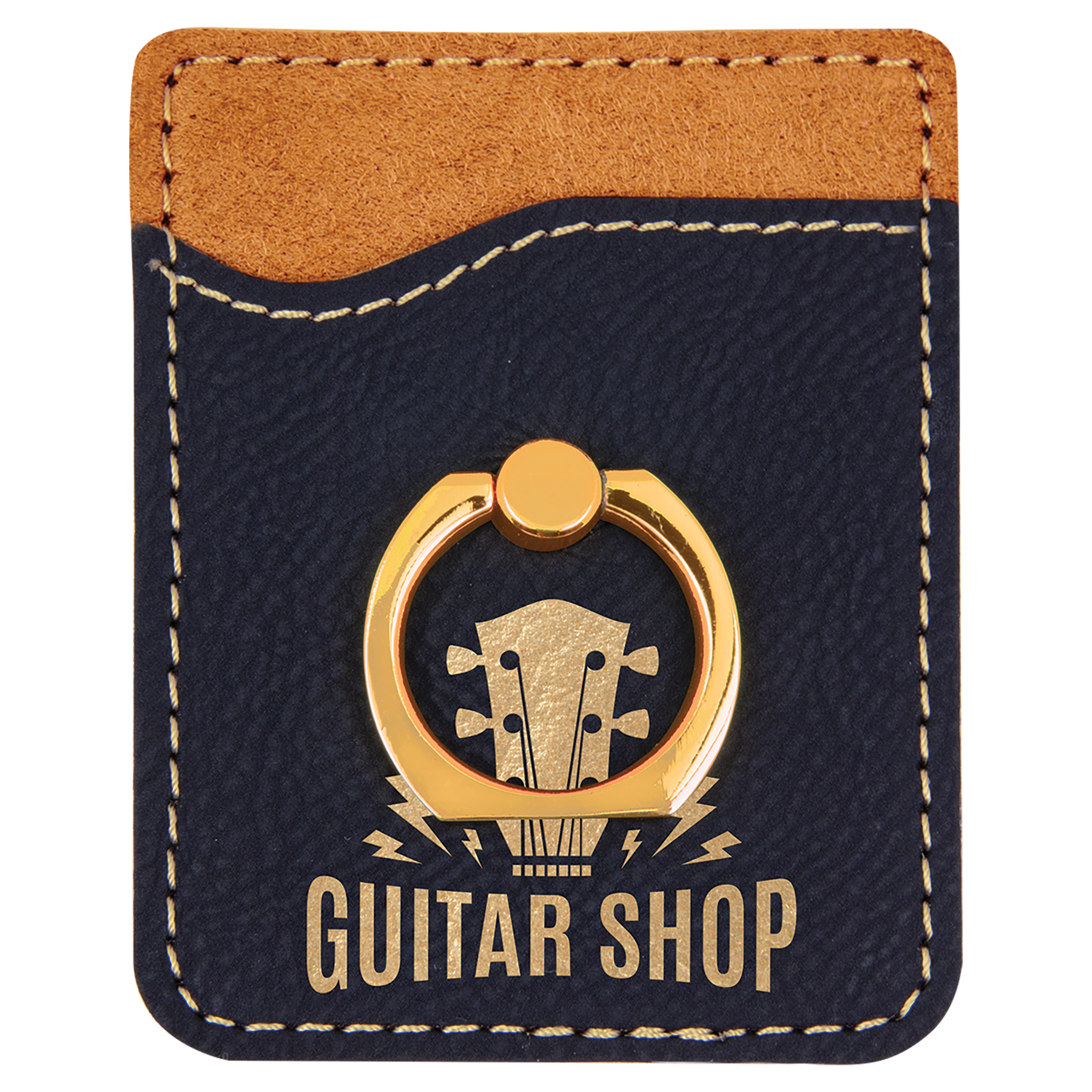 Black/Gold Leatherette Phone Wallet with Gold Ring