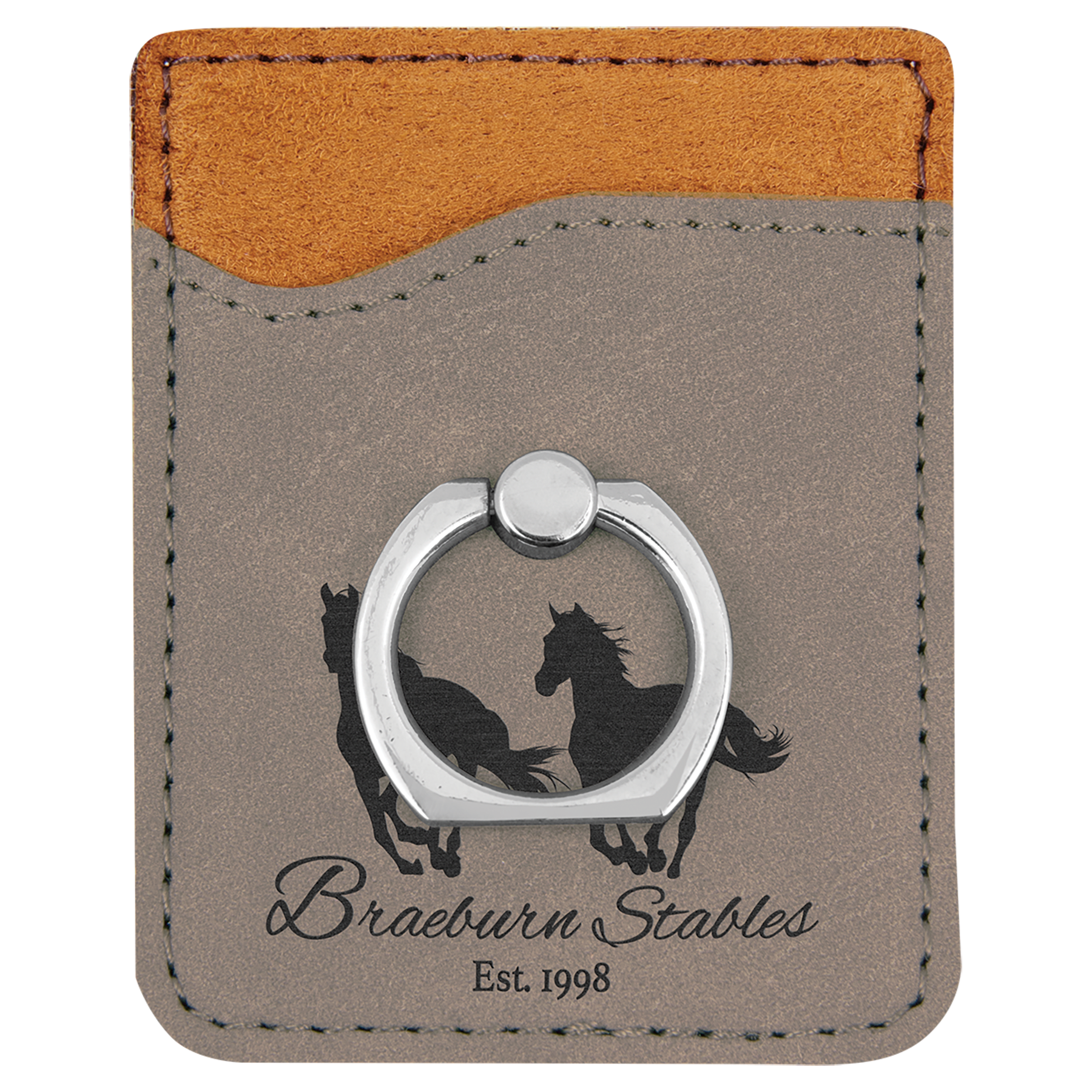 Gray Leatherette Phone Wallet with Silver Ring