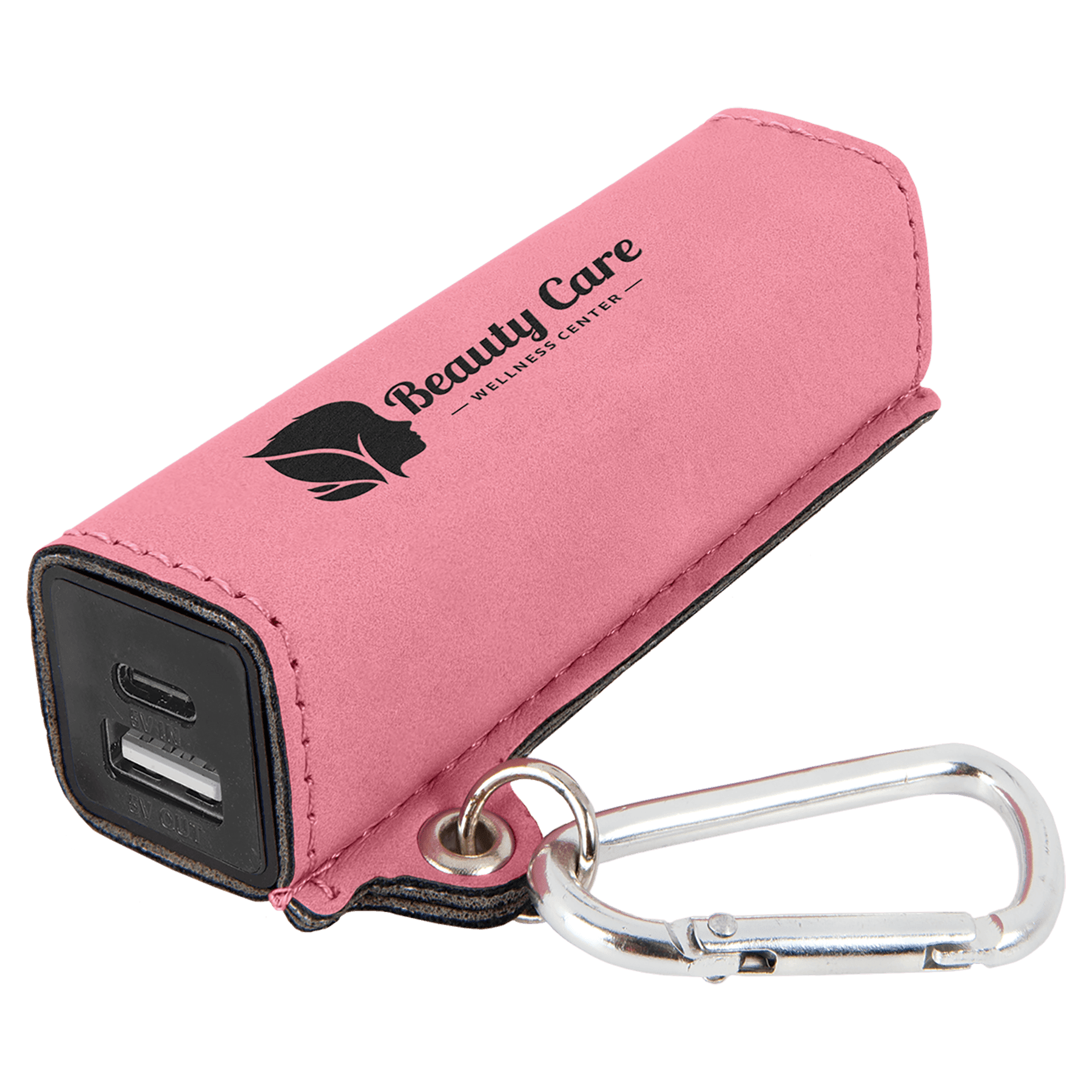 Pink Leatherette 2200 mAh Power Bank with USB-C Cord