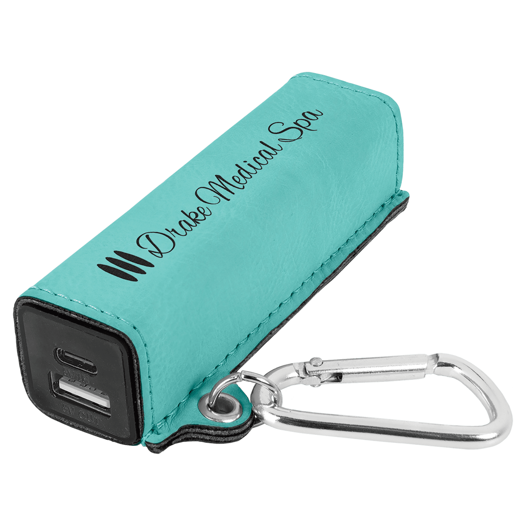 Teal Leatherette 2200 mAh Power Bank with USB-C Cord