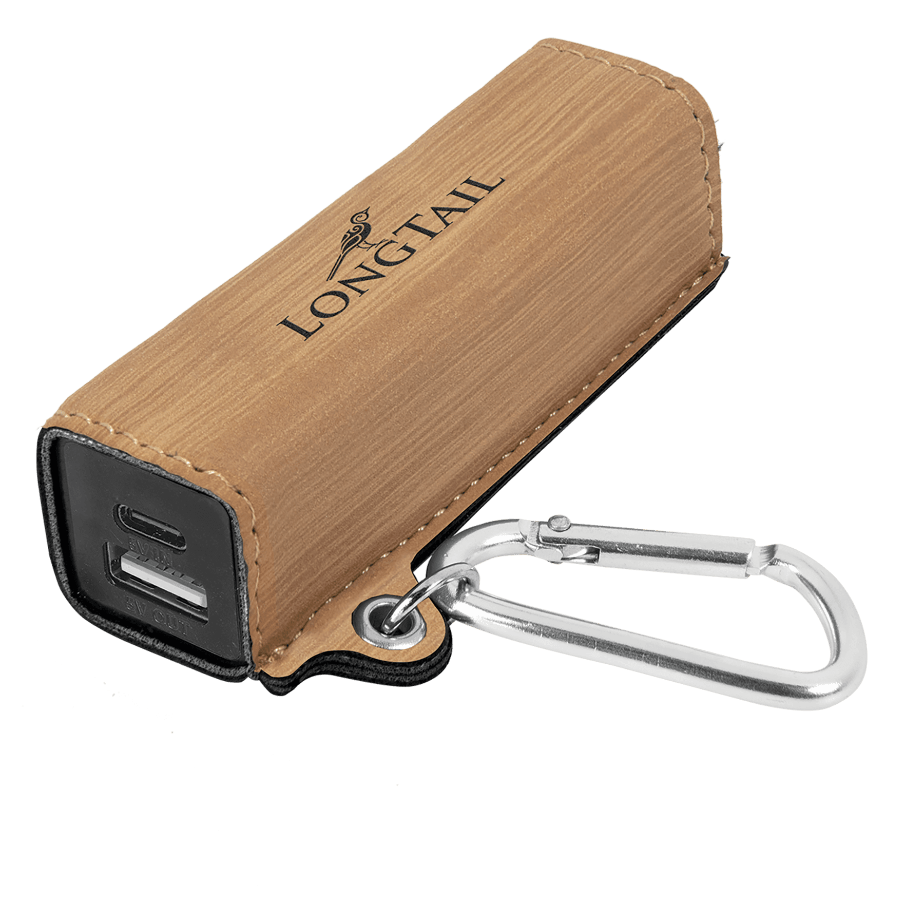 Bamboo Leatherette 2200 mAh Power Bank with USB-C Cord