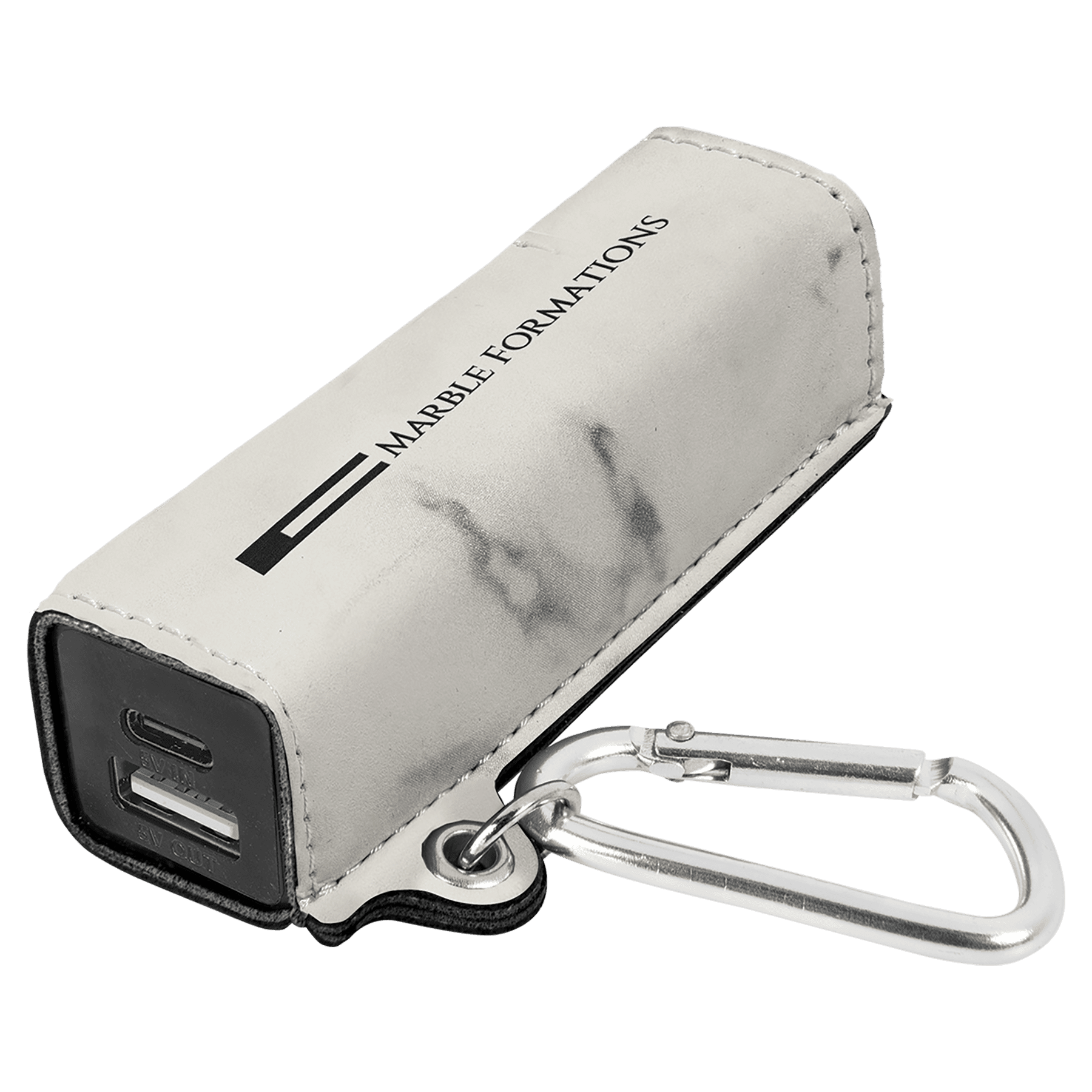 White Marble Leatherette 2200 mAh Power Bank with USB-C Cord