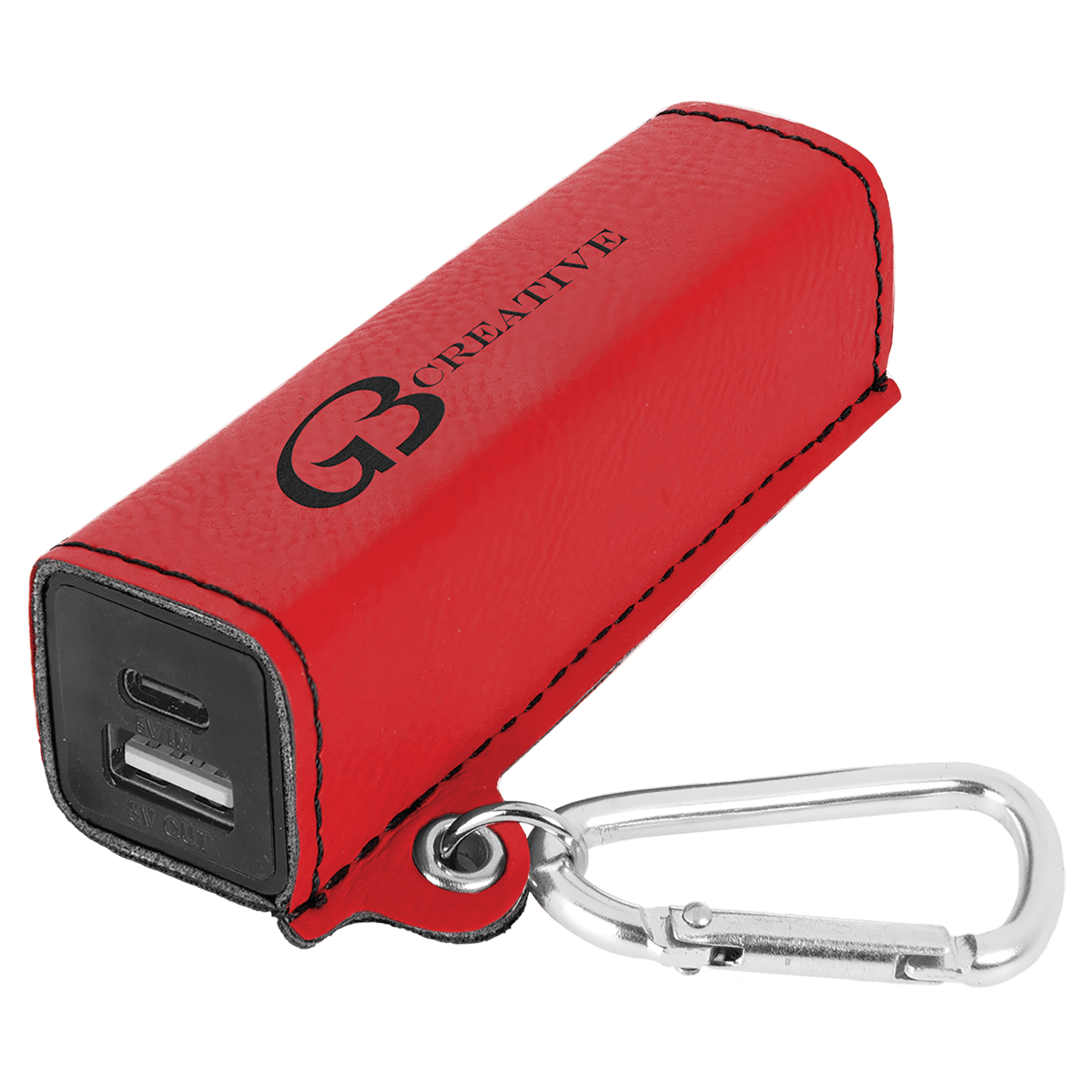 Red Leatherette 2200 mAh Power Bank with USB-C Cord