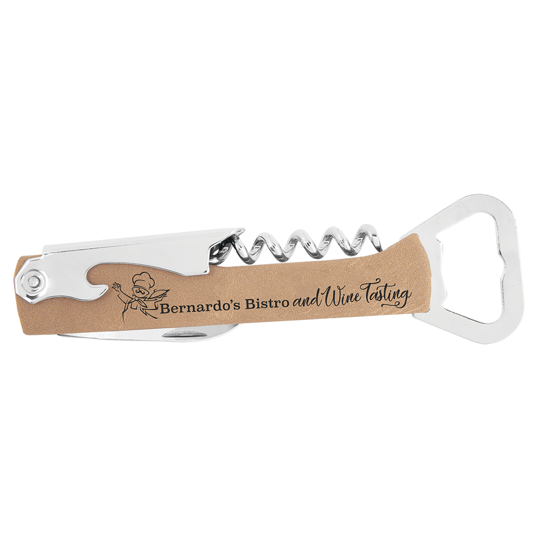 Light Brown Leatherette Wine Bottle Opener