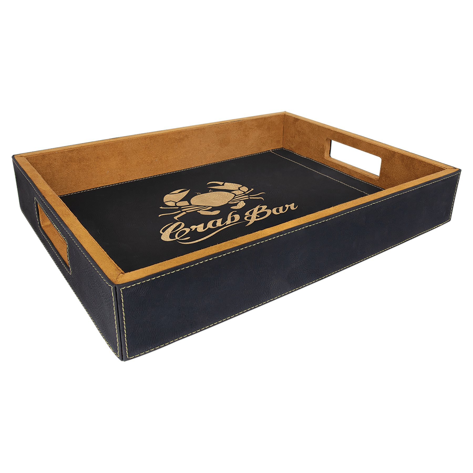 16" x 12" Black/Gold Leatherette Serving Tray