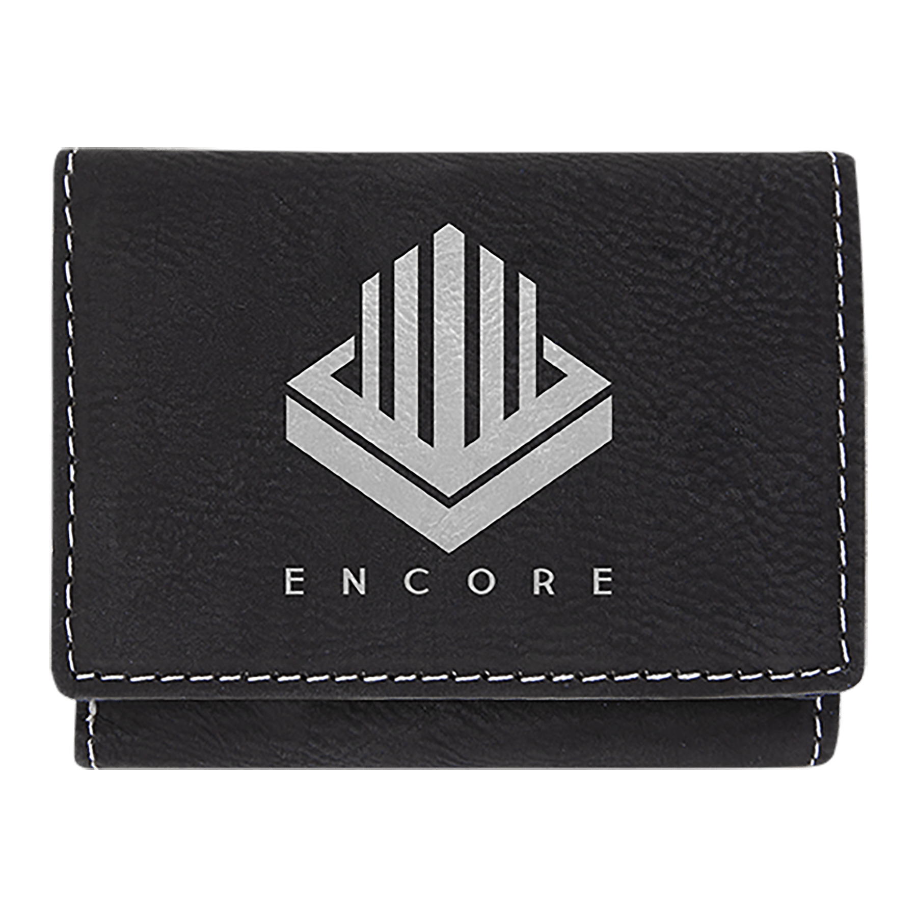 3" x 4" Black/Silver Leatherette Trifold Wallet