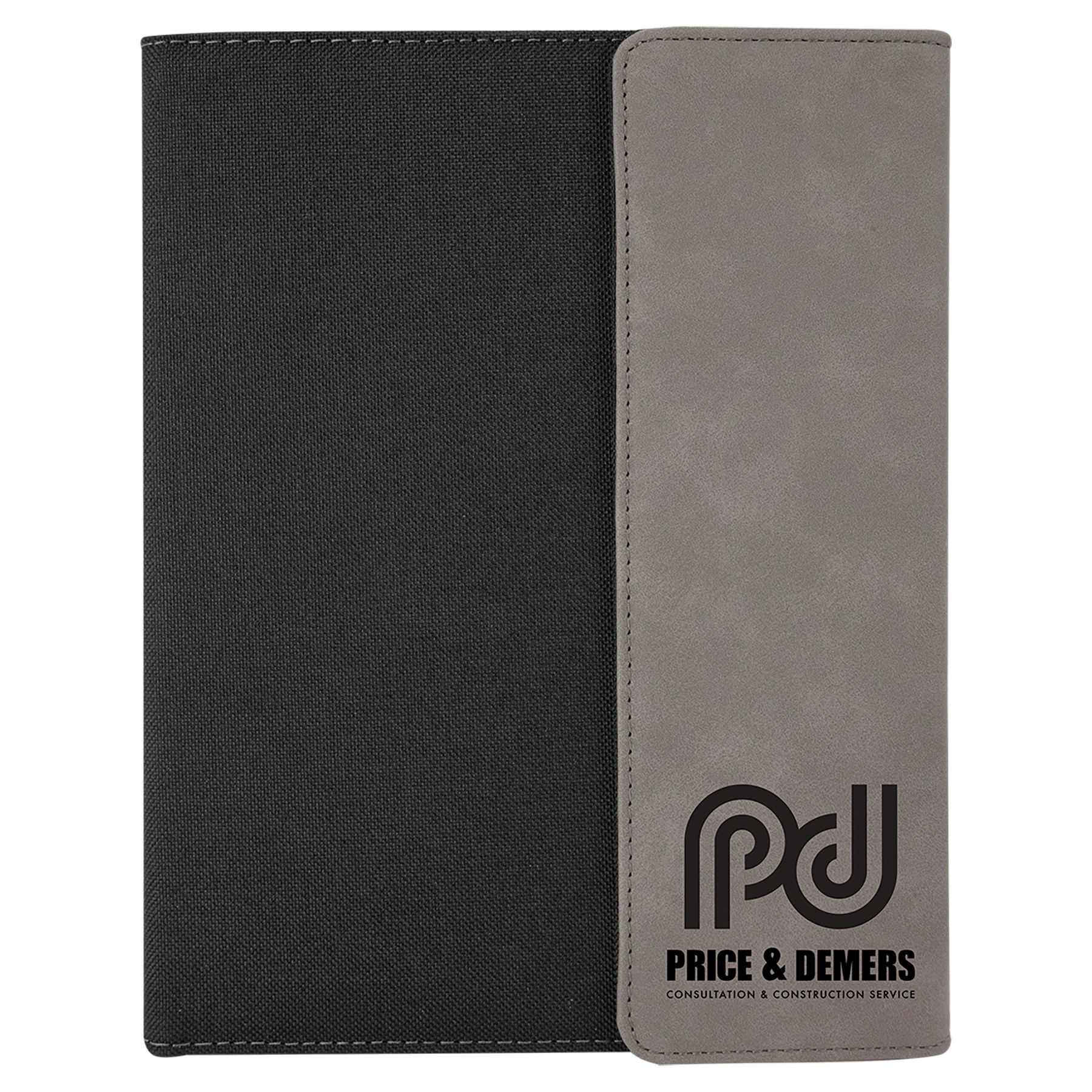 Gray Leatherette / Black Canvas Portfolio with Notepad