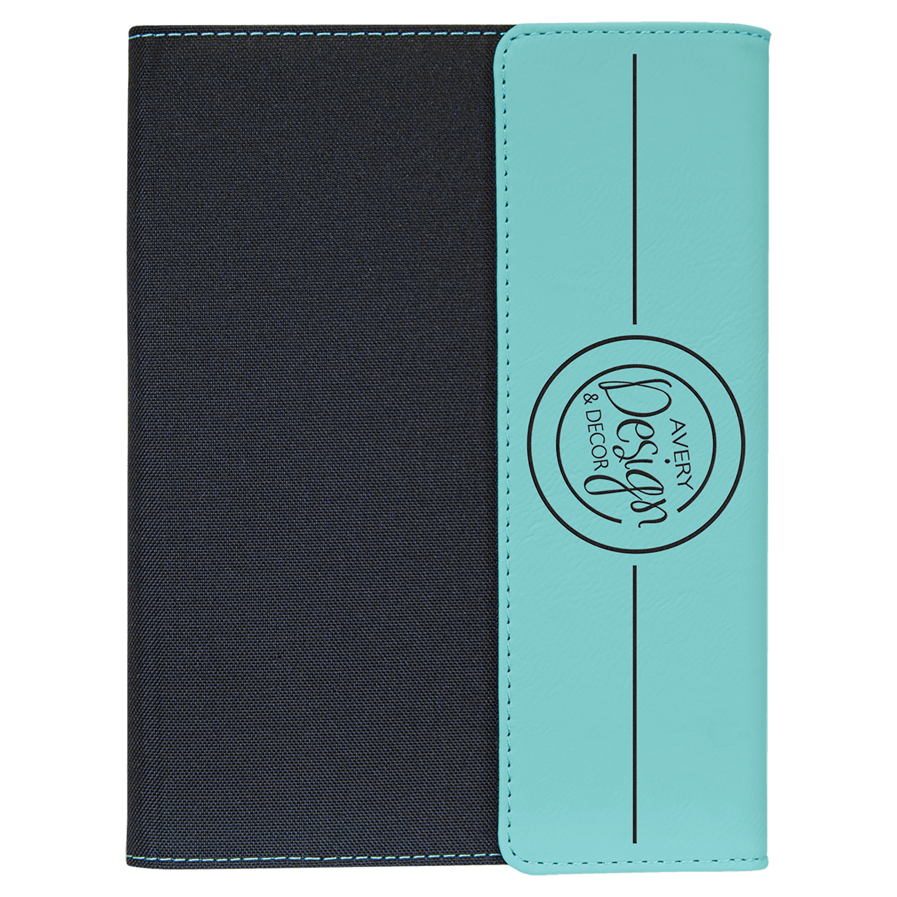 7" x 9" Teal Leatherette / Black Canvas Portfolio w/Notepad