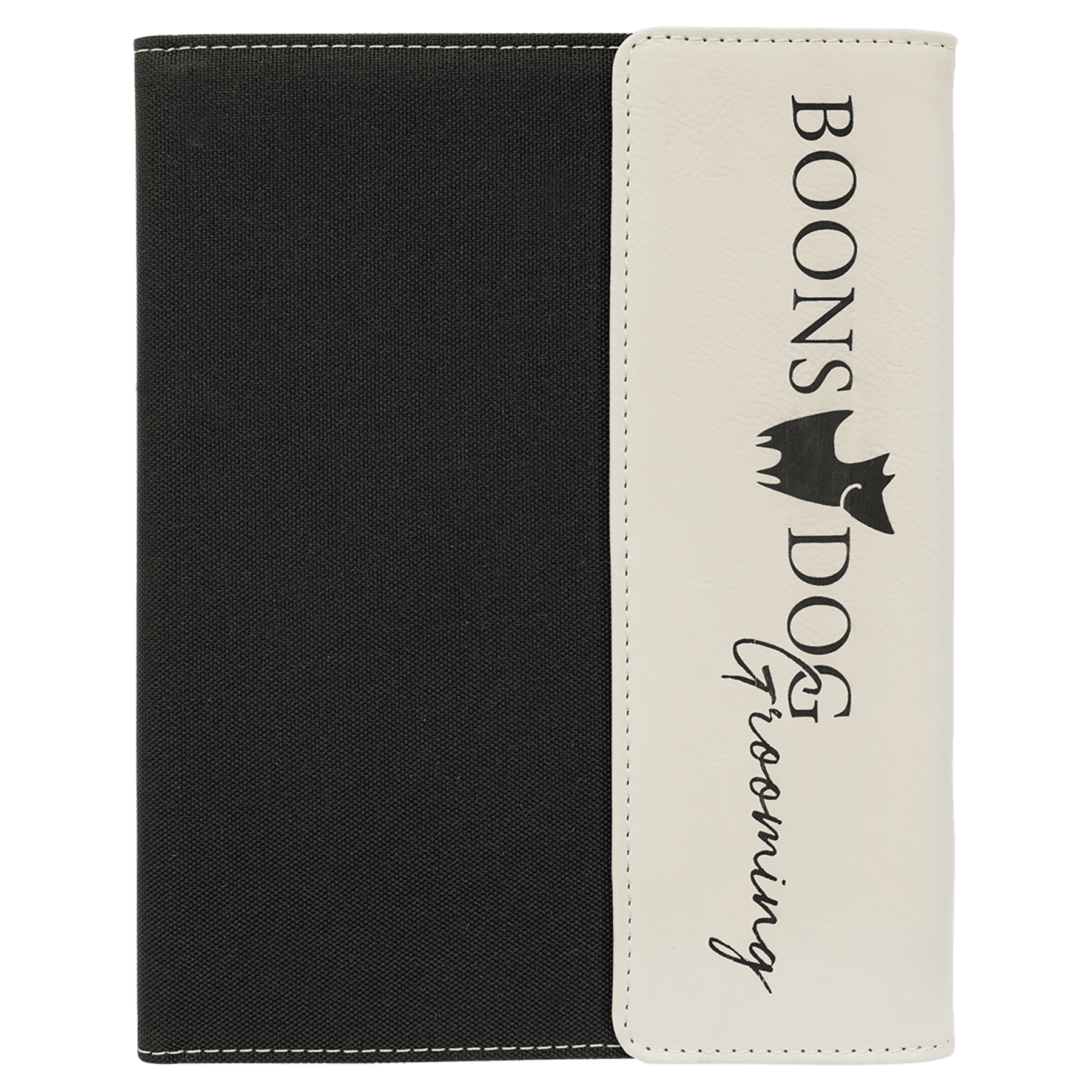 7" x 9" White Leatherette / Black Canvas Portfolio w/Notepad