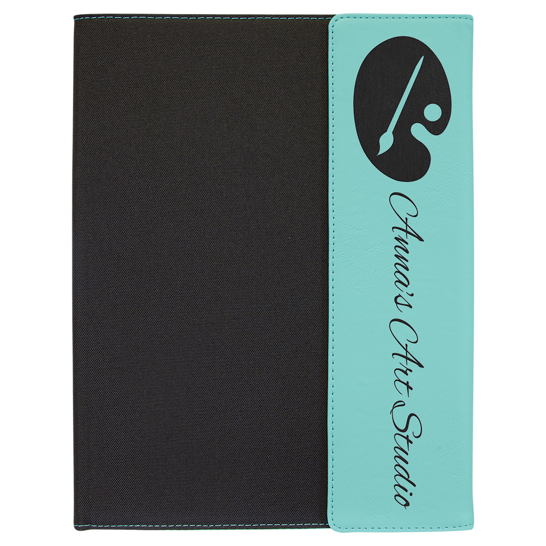 9.5"x12" Teal Leatherette / Black Canvas Portfolio w/Notepad