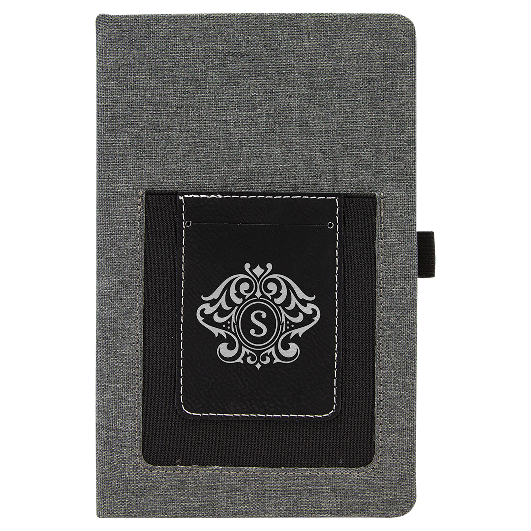 5.25" x 8.25" Gray w/Black Leatherette Journal w/Cell Slot