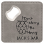 4" x 4" Square Gray Leatherette Bottle Opener Coaster