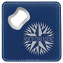 4" x 4" Square Blue Leatherette Coaster w/Bottle Opener