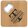4" x 4" Square Bamboo Leatherette Coaster with Bottle Opener