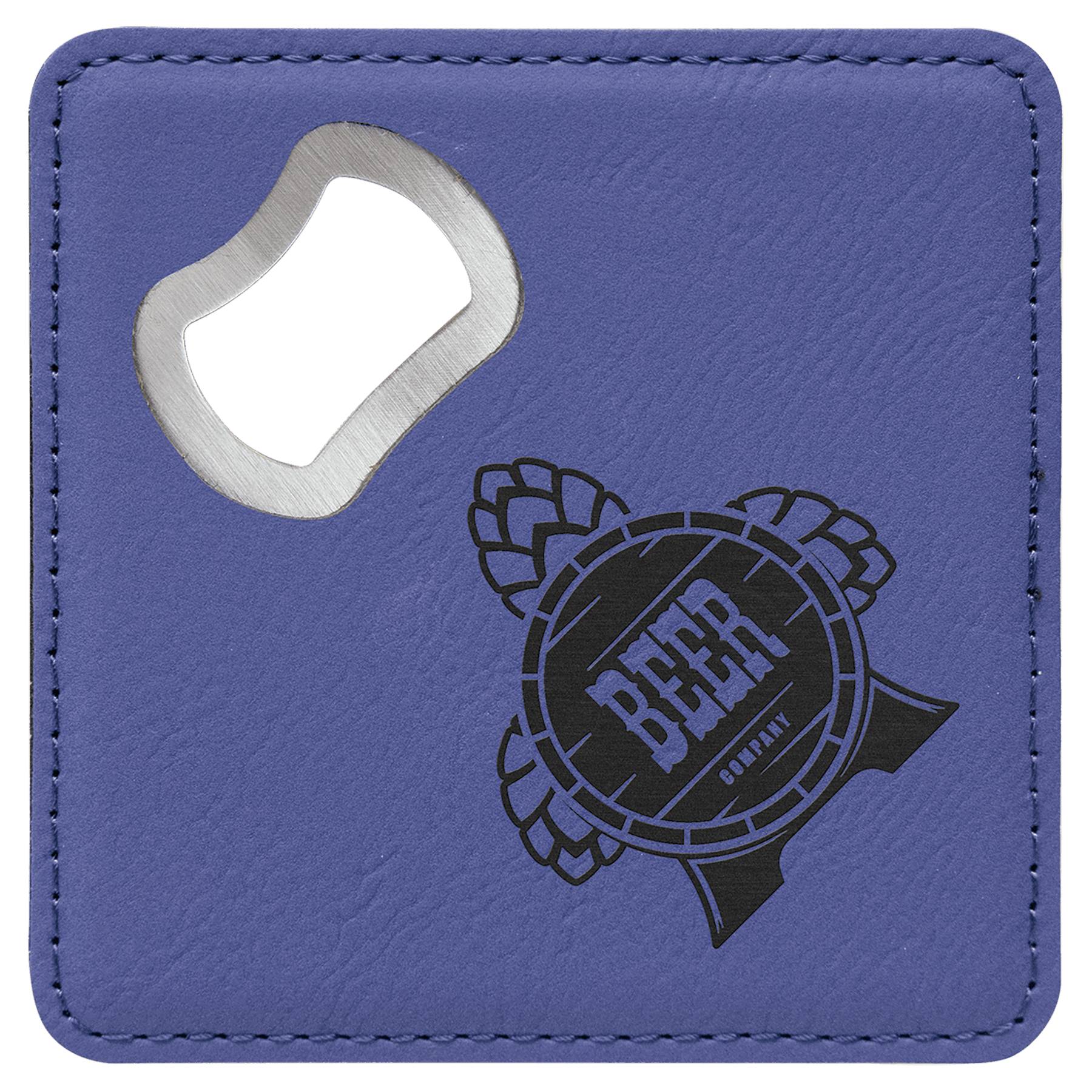 4" x 4" Square Purple Leatherette Bottle Opener Coaster