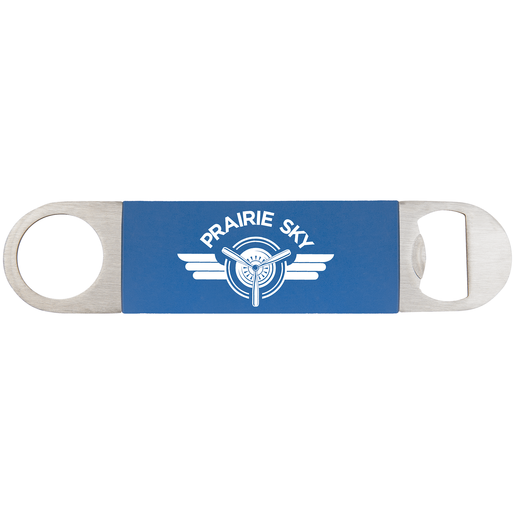 1.5" x 7" Blue/White Bottle Opener with Silicone Grip