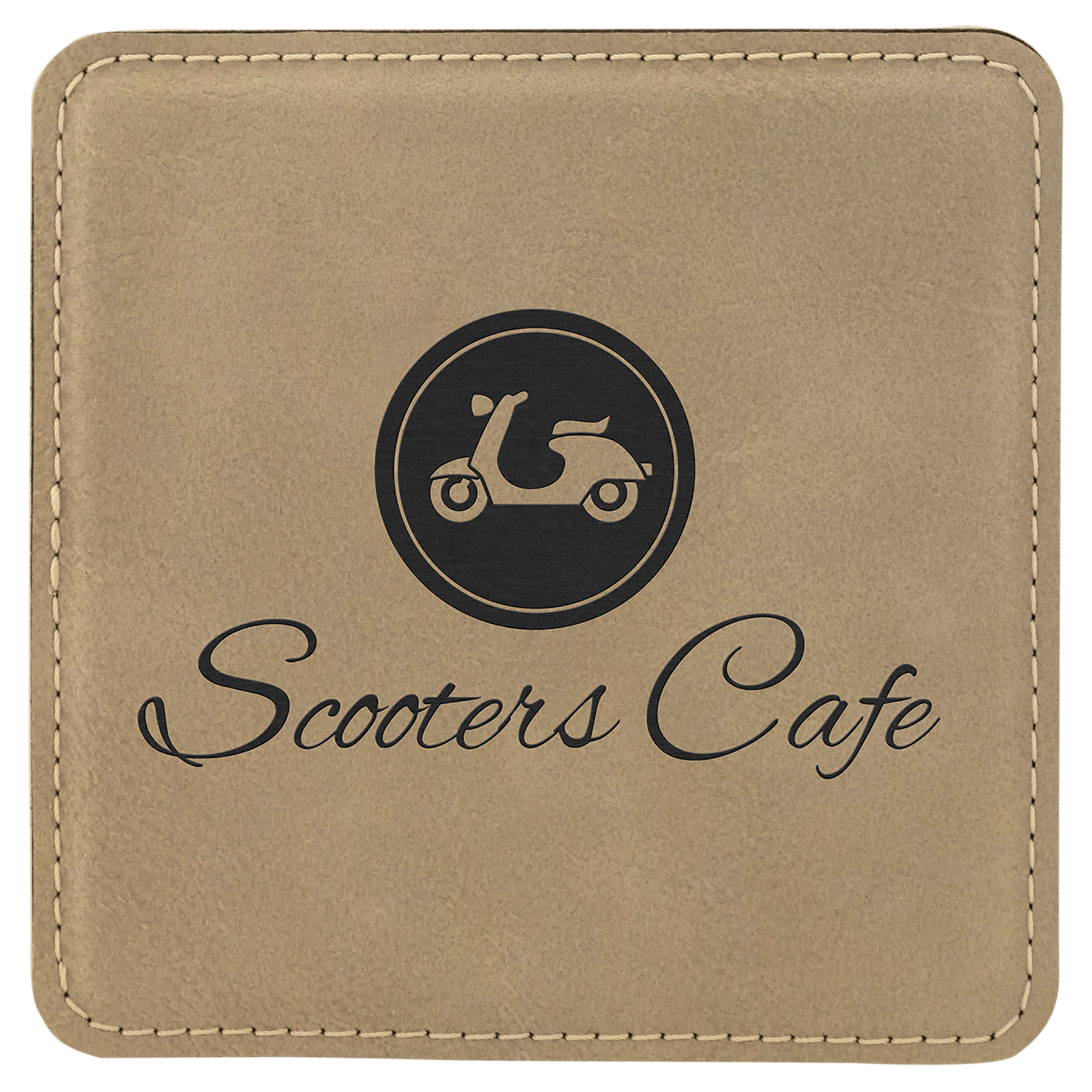4" x 4" Square Light Brown Leatherette Coaster
