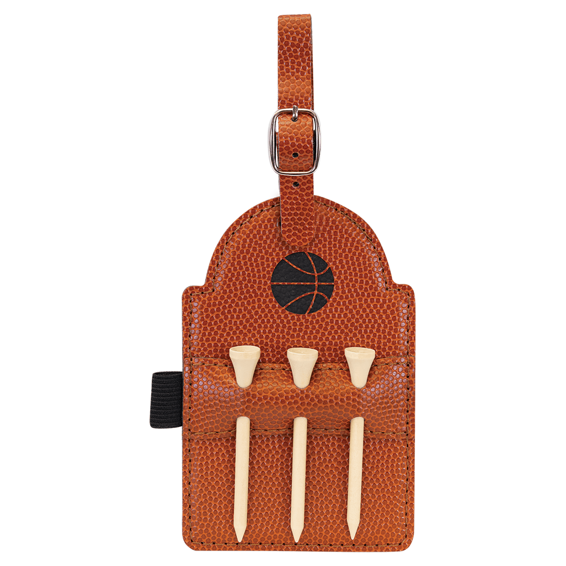 Basketball Leatherette Golf Bag Tag with 3 Wooden Tees