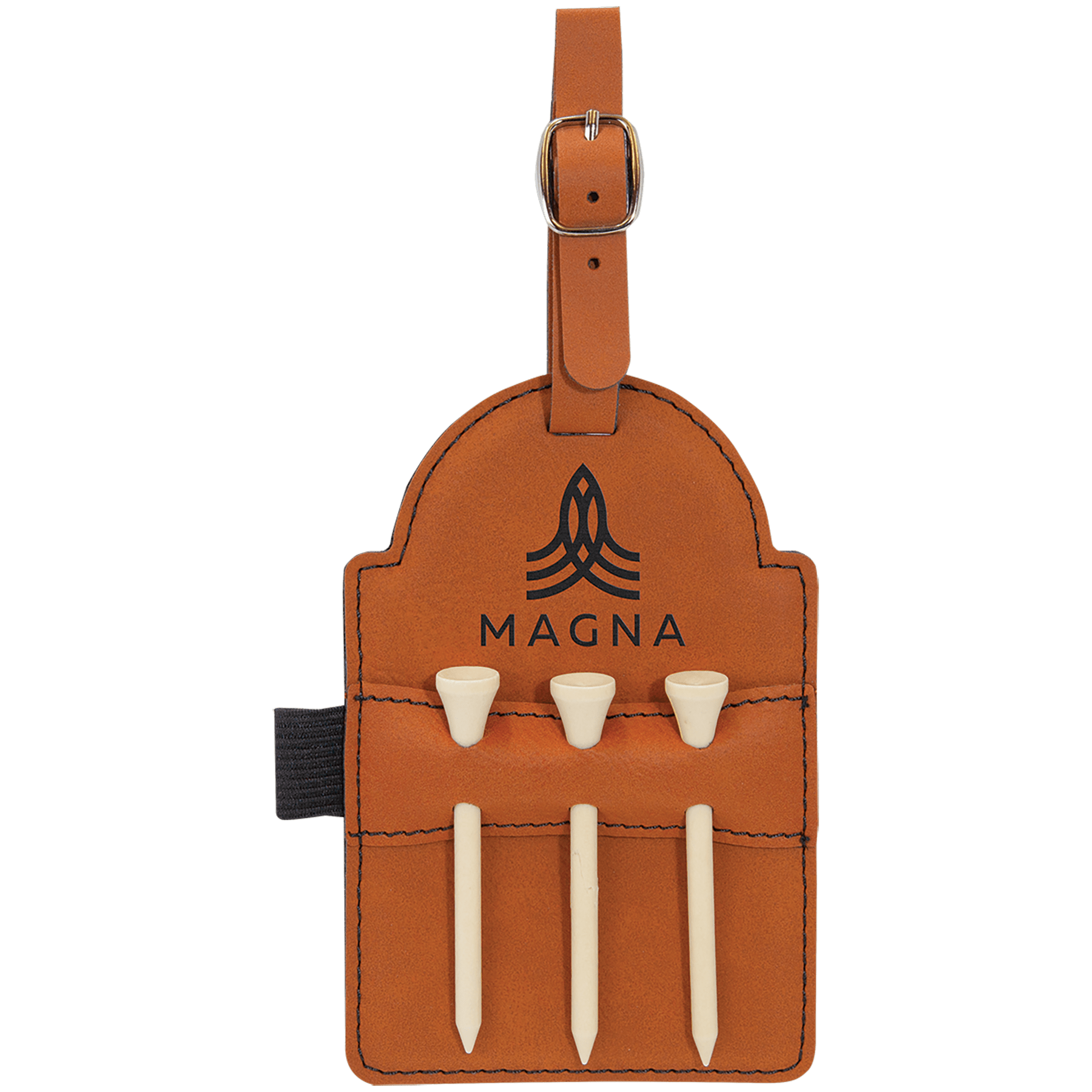 Rawhide Leatherette Golf Bag Tag with 3 Wooden Tees