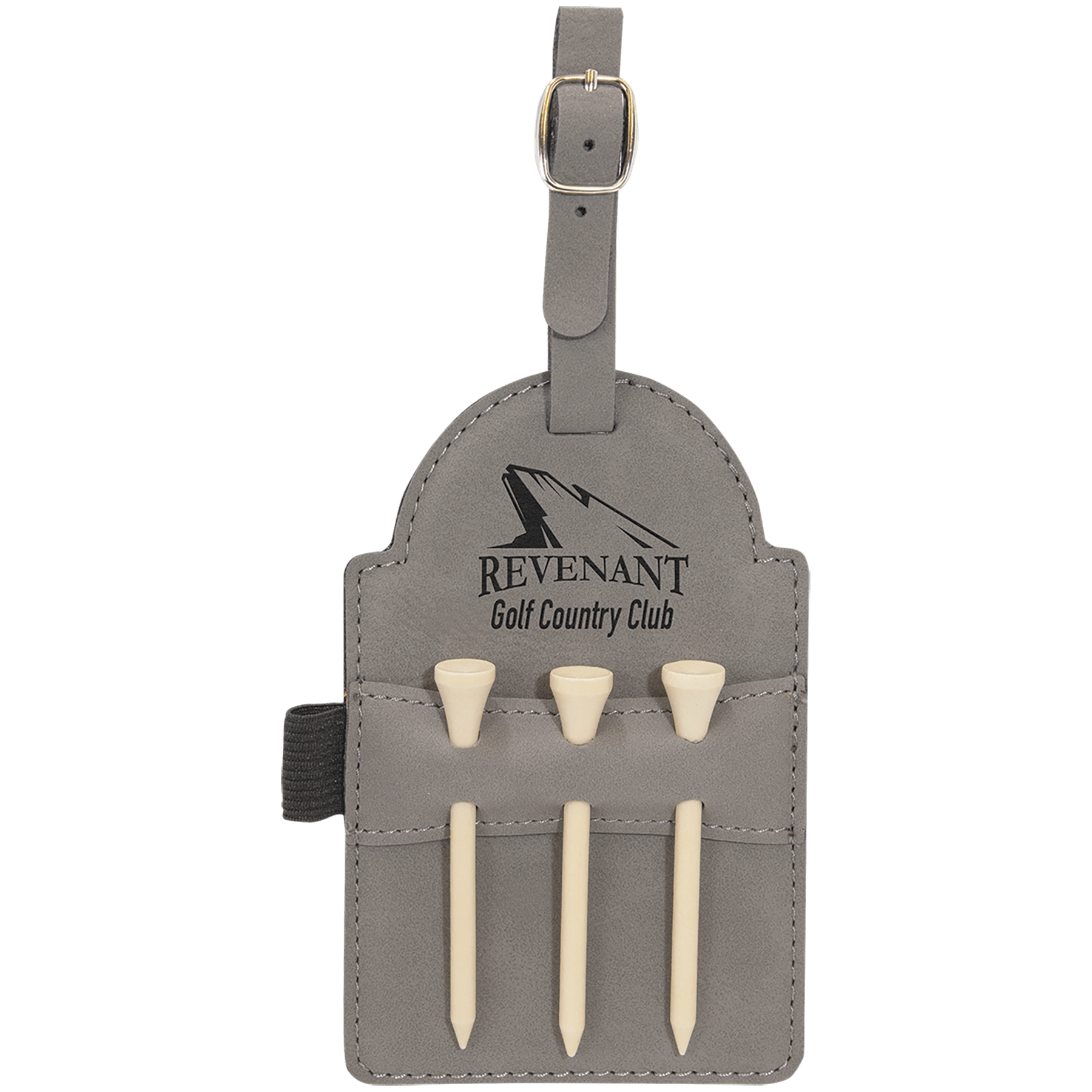 5" x 3.25" Gray Leatherette Golf Bag Tag with 3 Wooden Tees