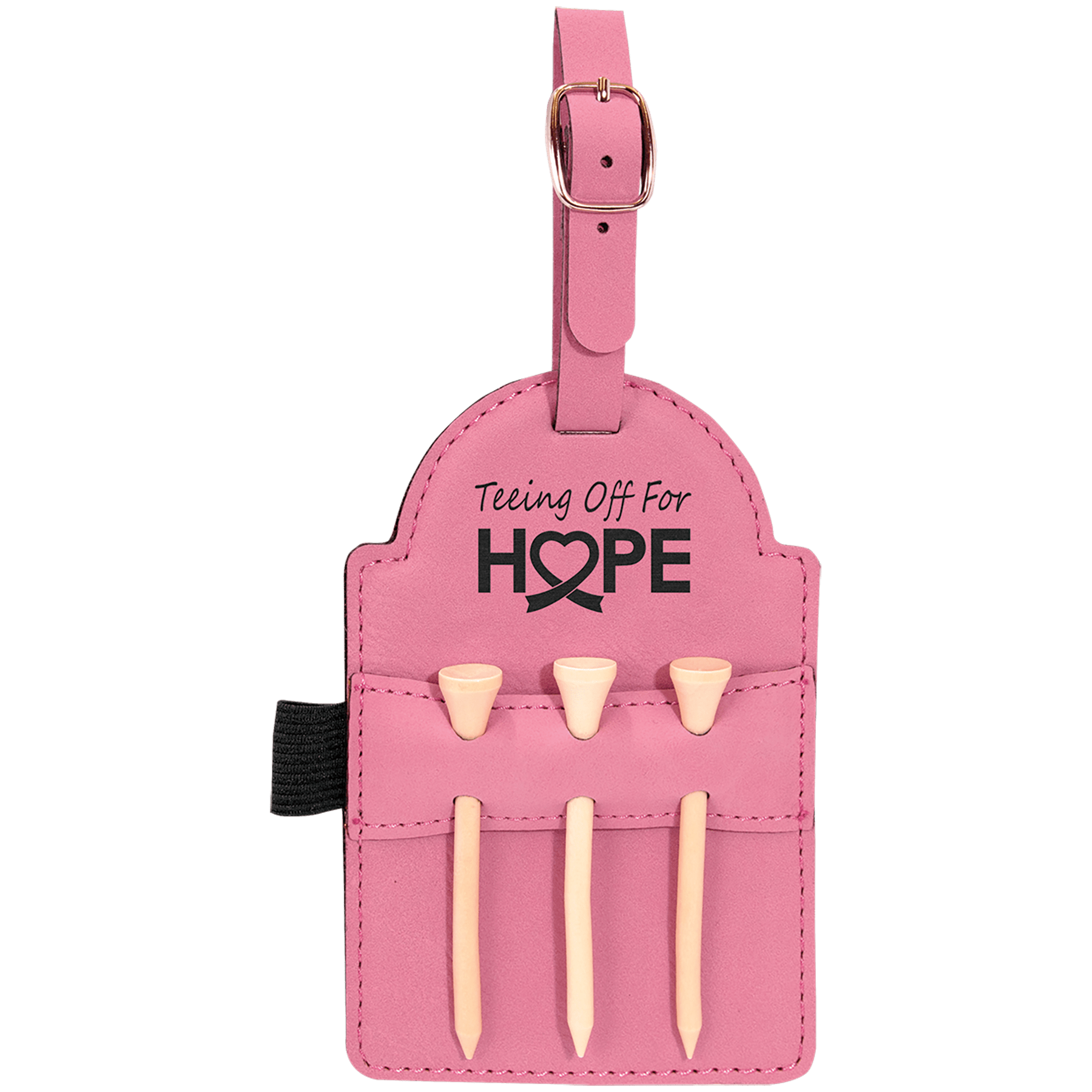 5" x 3.25" Pink Leatherette Golf Bag Tag with 3 Wooden Tees