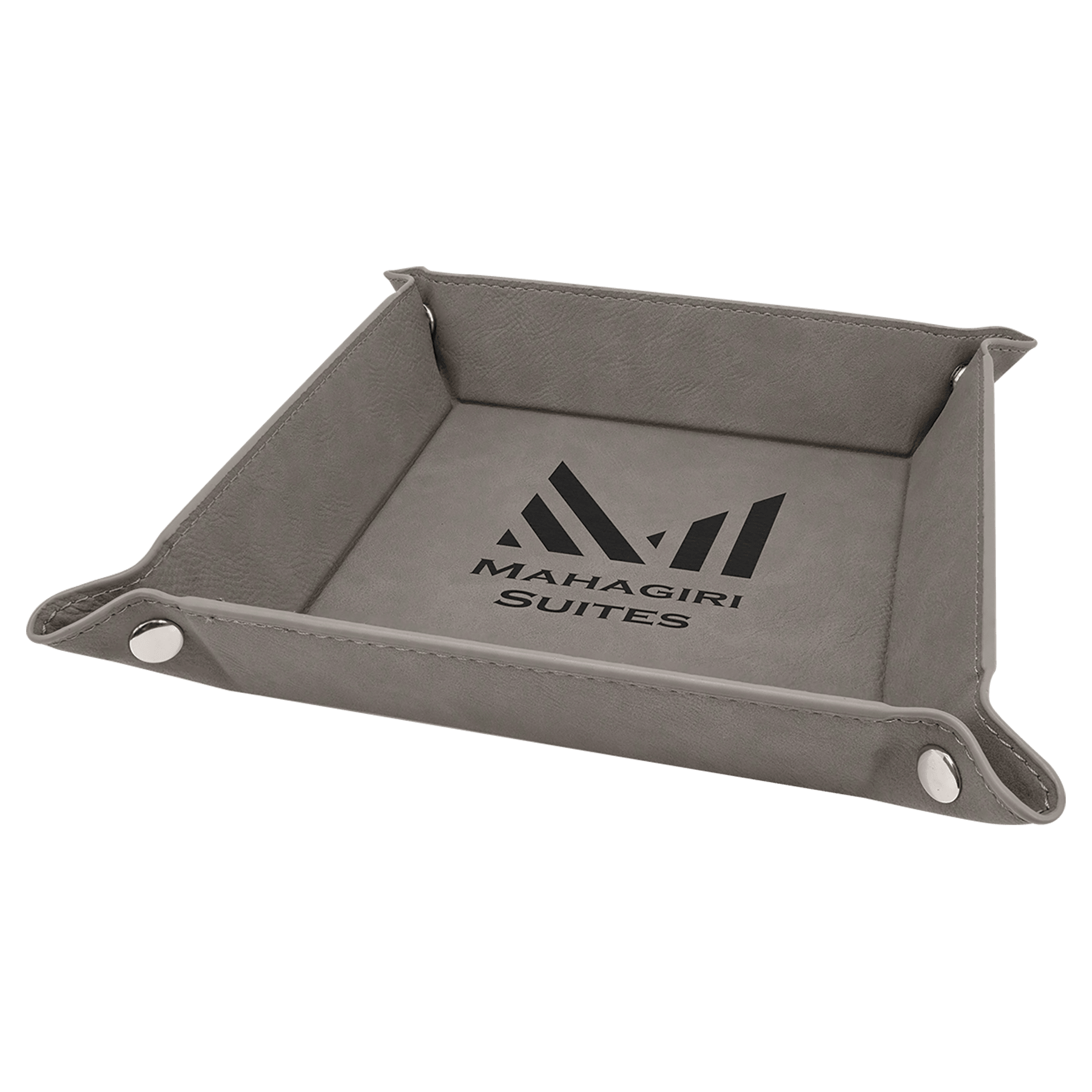 6" x 6" Gray Leatherette Snap Up Tray with Silver Snaps