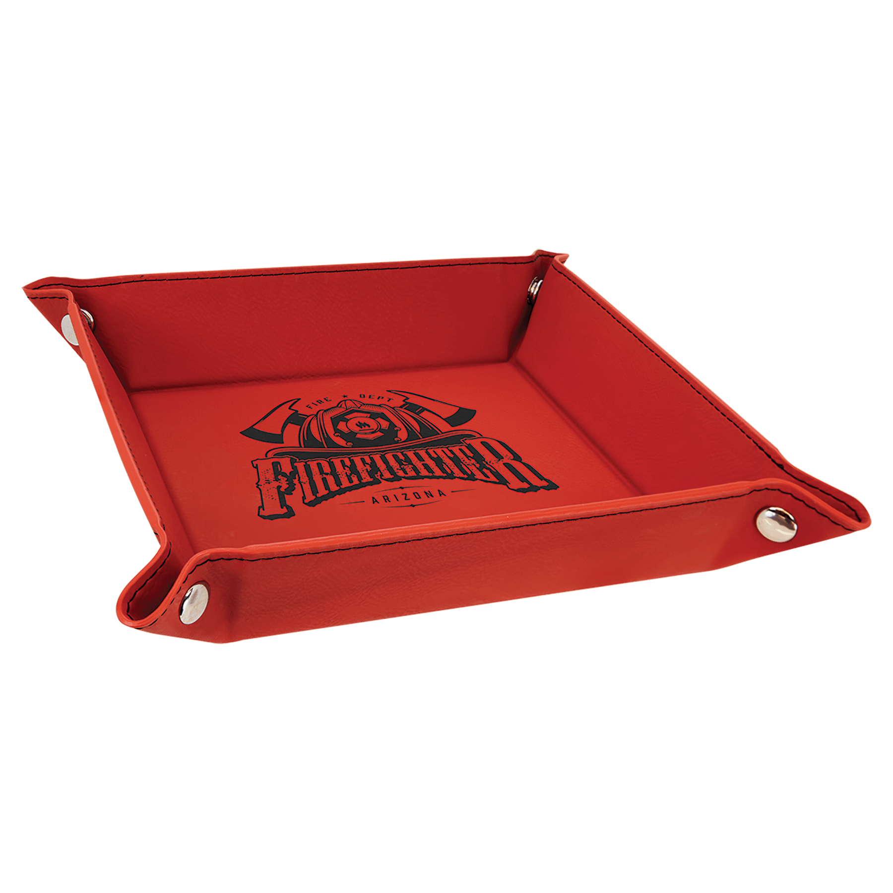 6" x 6" Red Leatherette Snap Up Tray with Silver Snaps