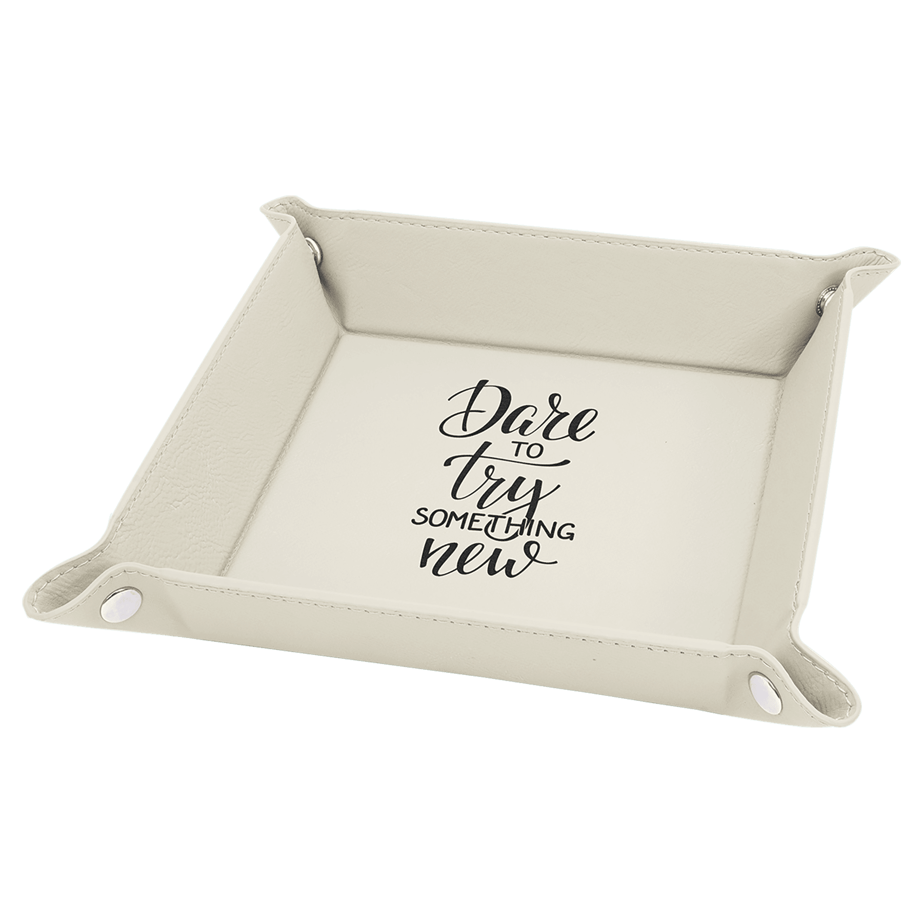 6" x 6" White Leatherette Snap Up Tray with Silver Snaps