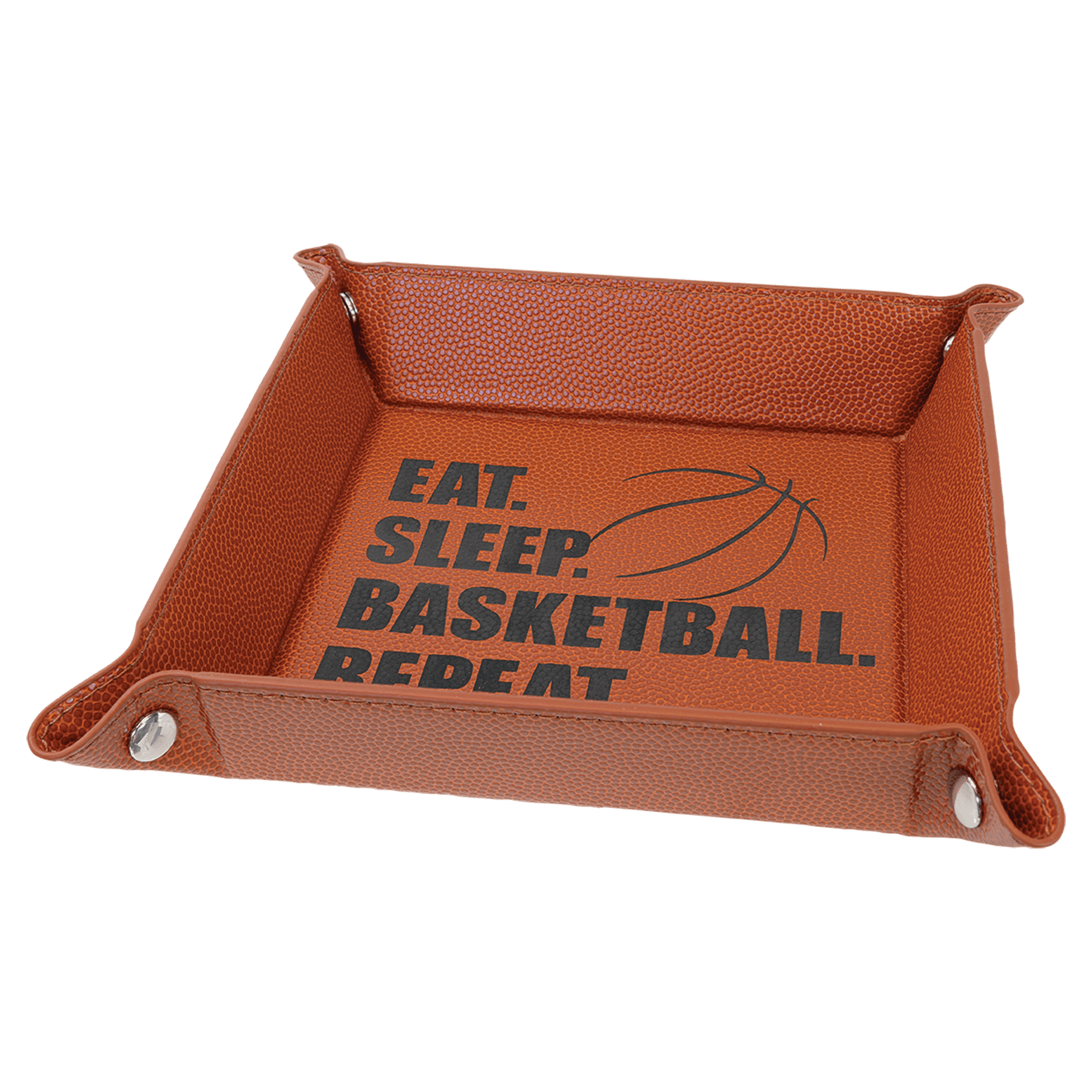 6" x 6" Basketball Leatherette Snap Up Tray w/Silver Snaps