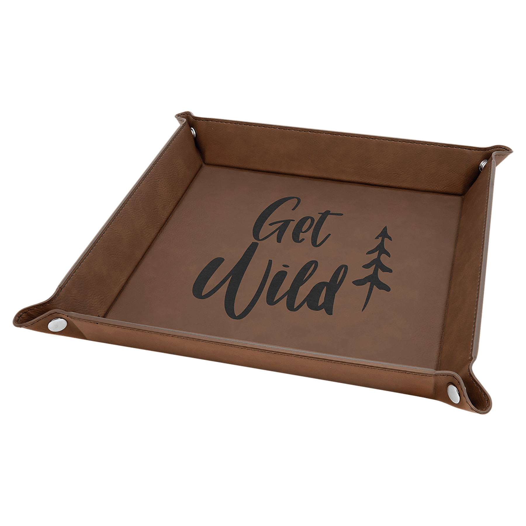 9" x 9" Dark Brown Leatherette Snap Up Tray w/Silver Snaps