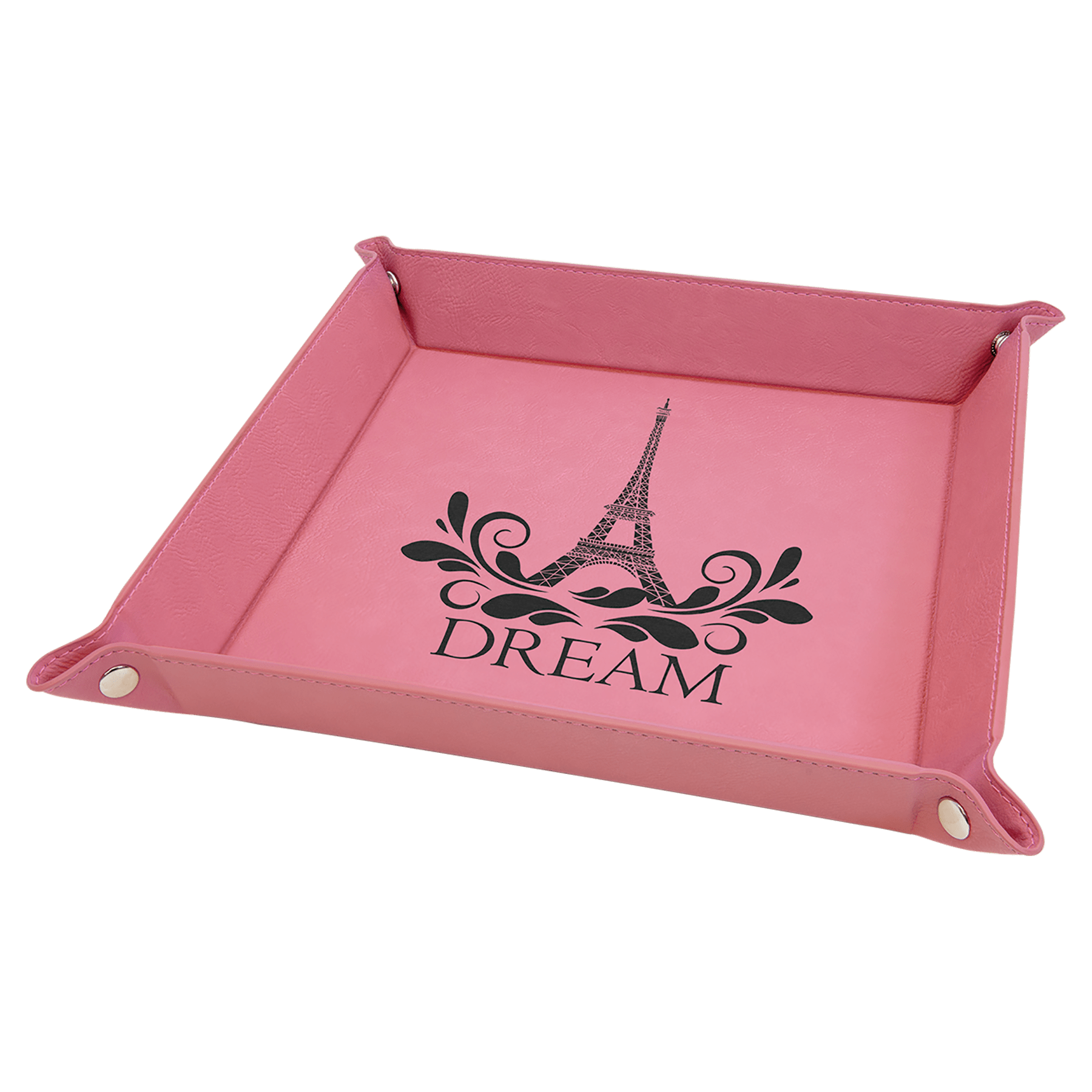 9" x 9" Pink Leatherette Snap Up Tray with Silver Snaps