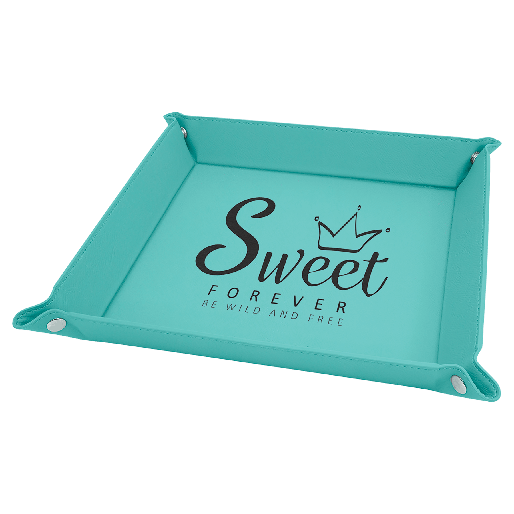 9" x 9" Teal Leatherette Snap Up Tray with Silver Snaps