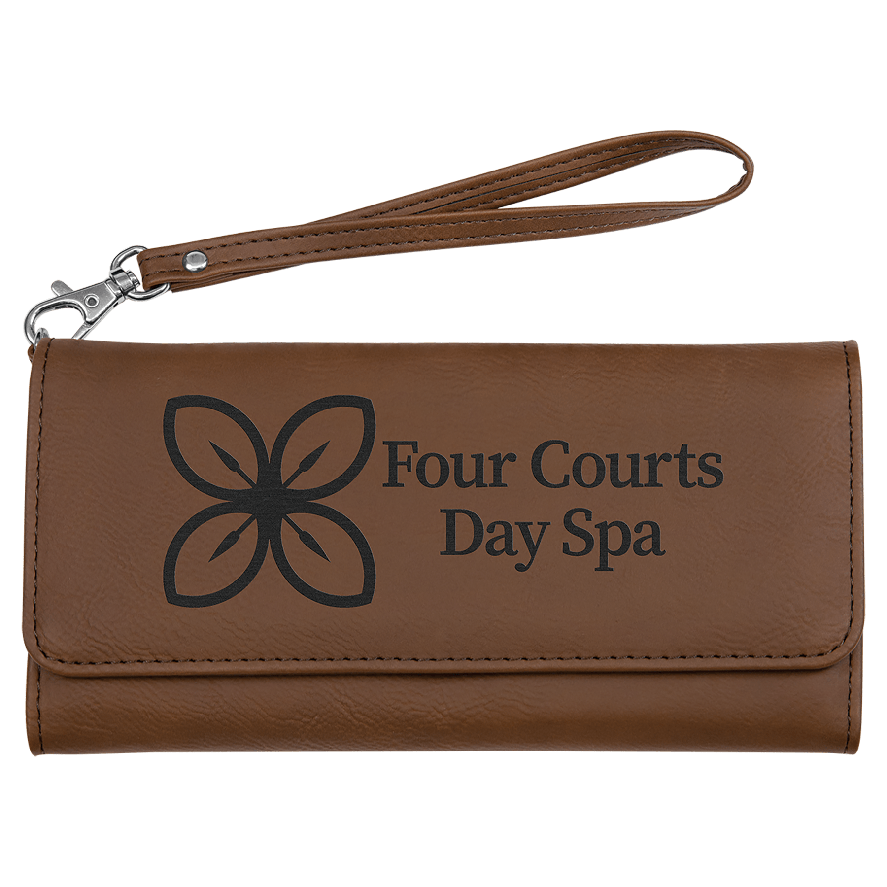 7.5" x 4" Dark Brown Leatherette Wallet with Strap