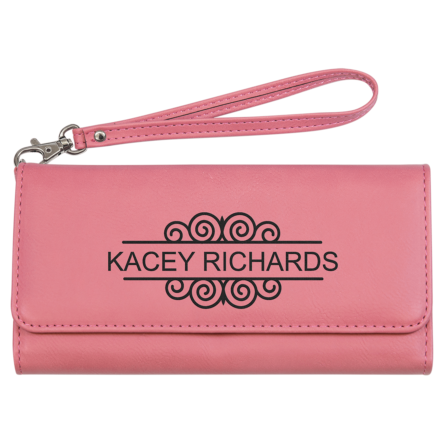 7.5" x 4" Pink Leatherette Wallet with Strap