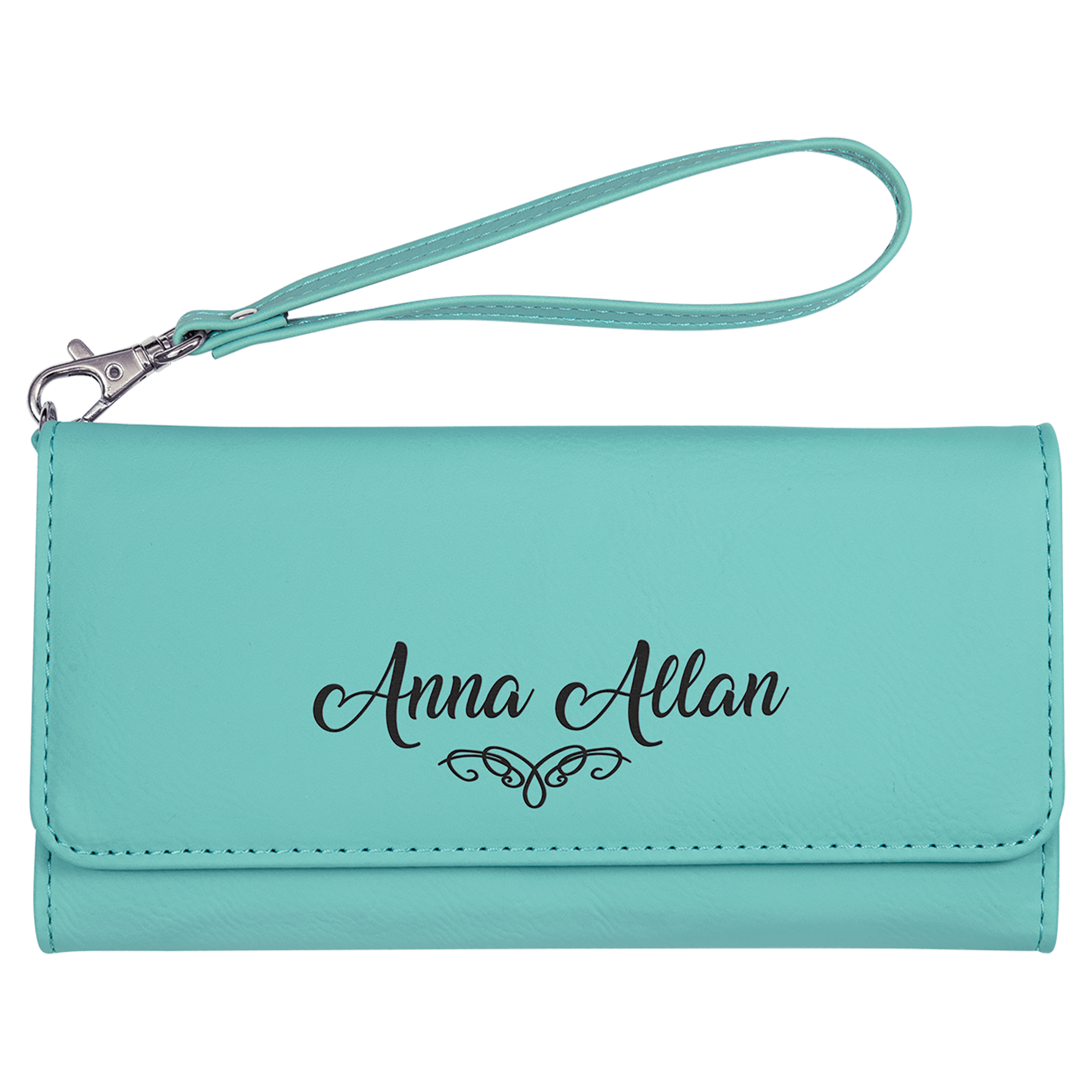 7.5" x 4" Teal Leatherette Wallet with Strap