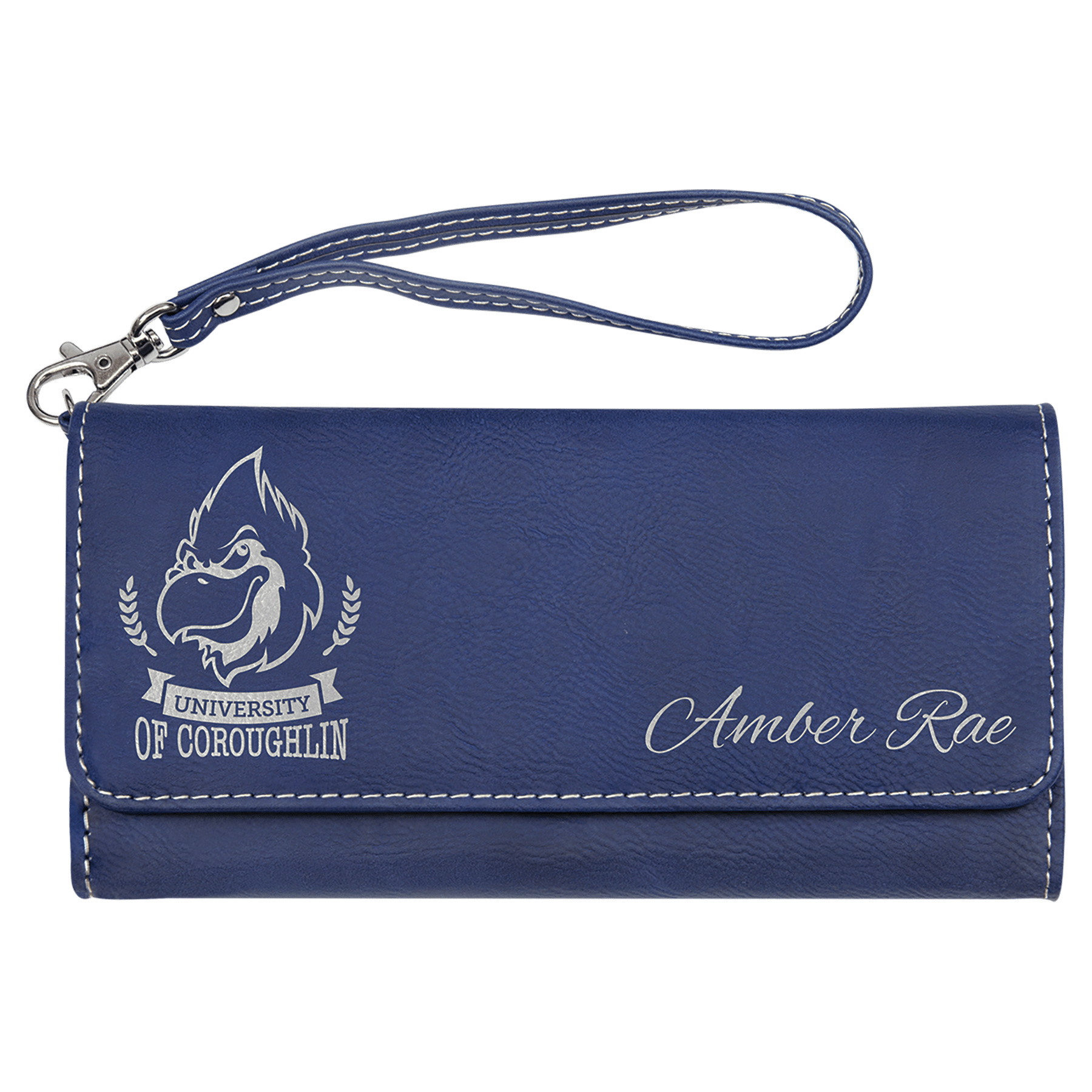 7.5" x 4" Blue/Silver Leatherette Wallet with Strap