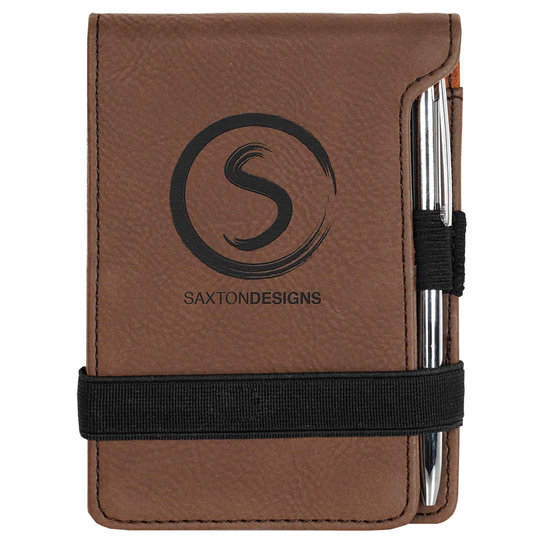 3.25" x 4.75" Dark Brown Leatherette Mini Notepad with Pen