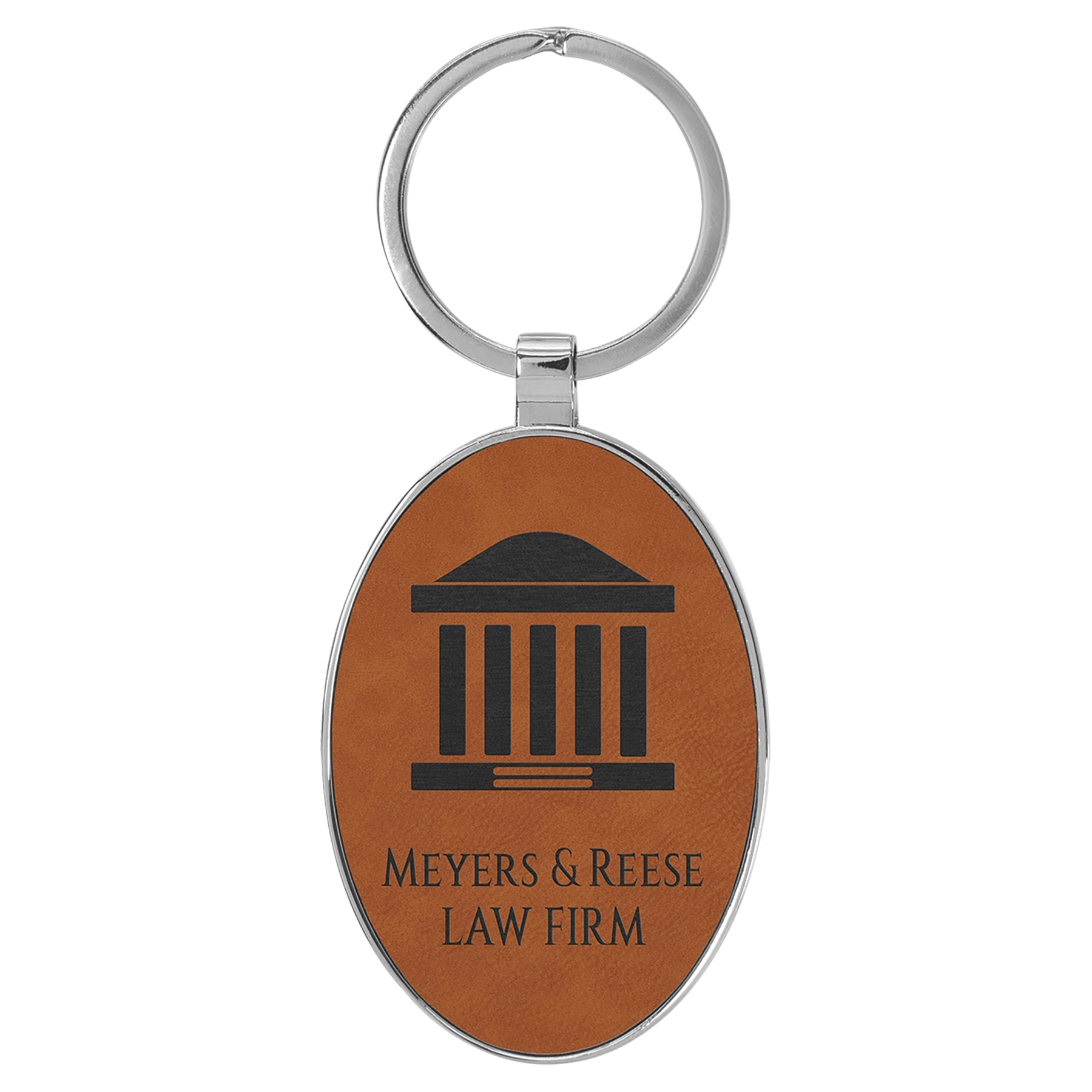 3" x 1.75" Leatherette/Metal Rawhide Oval Keychain