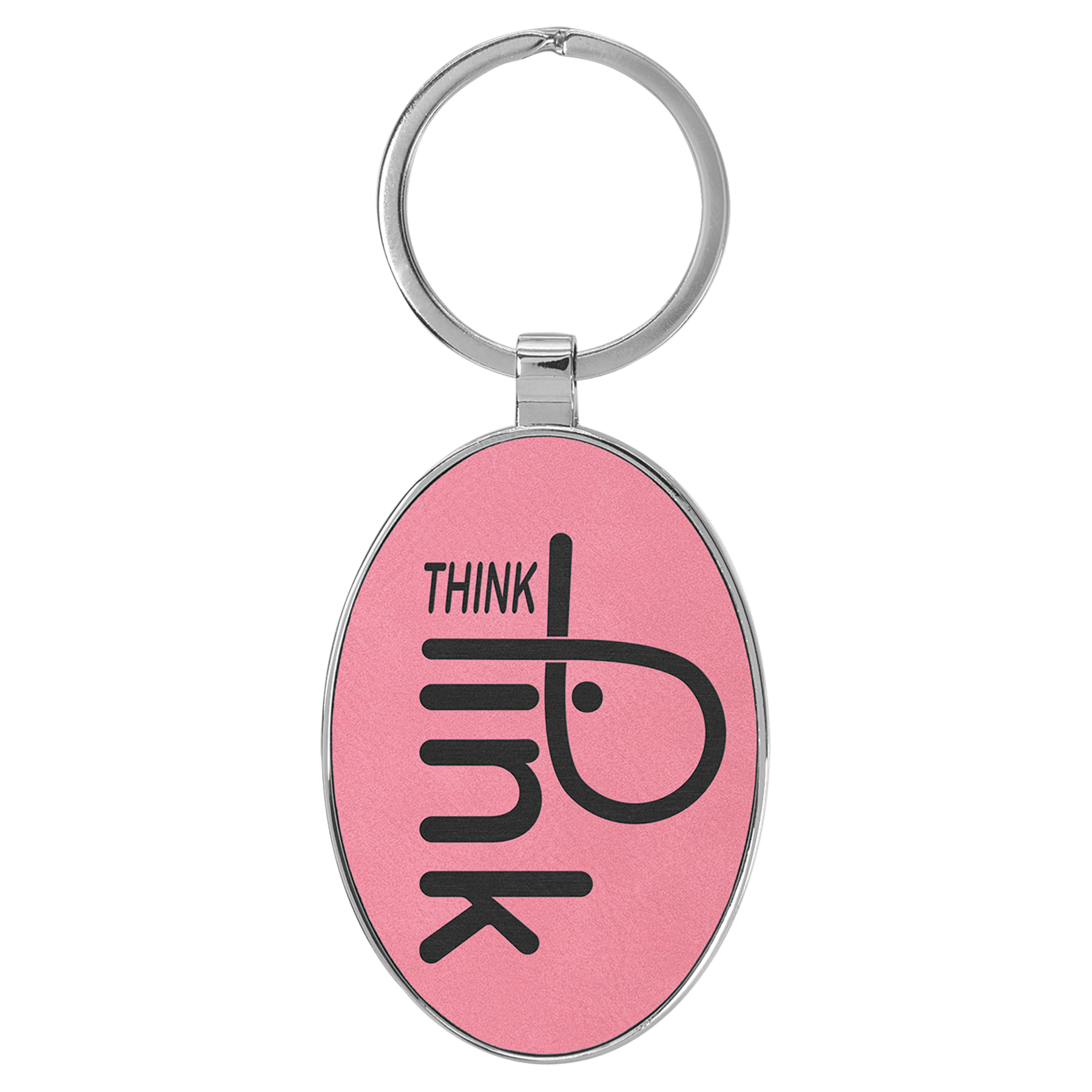 3" x 1.75" Leatherette/Metal Pink Oval Keychain