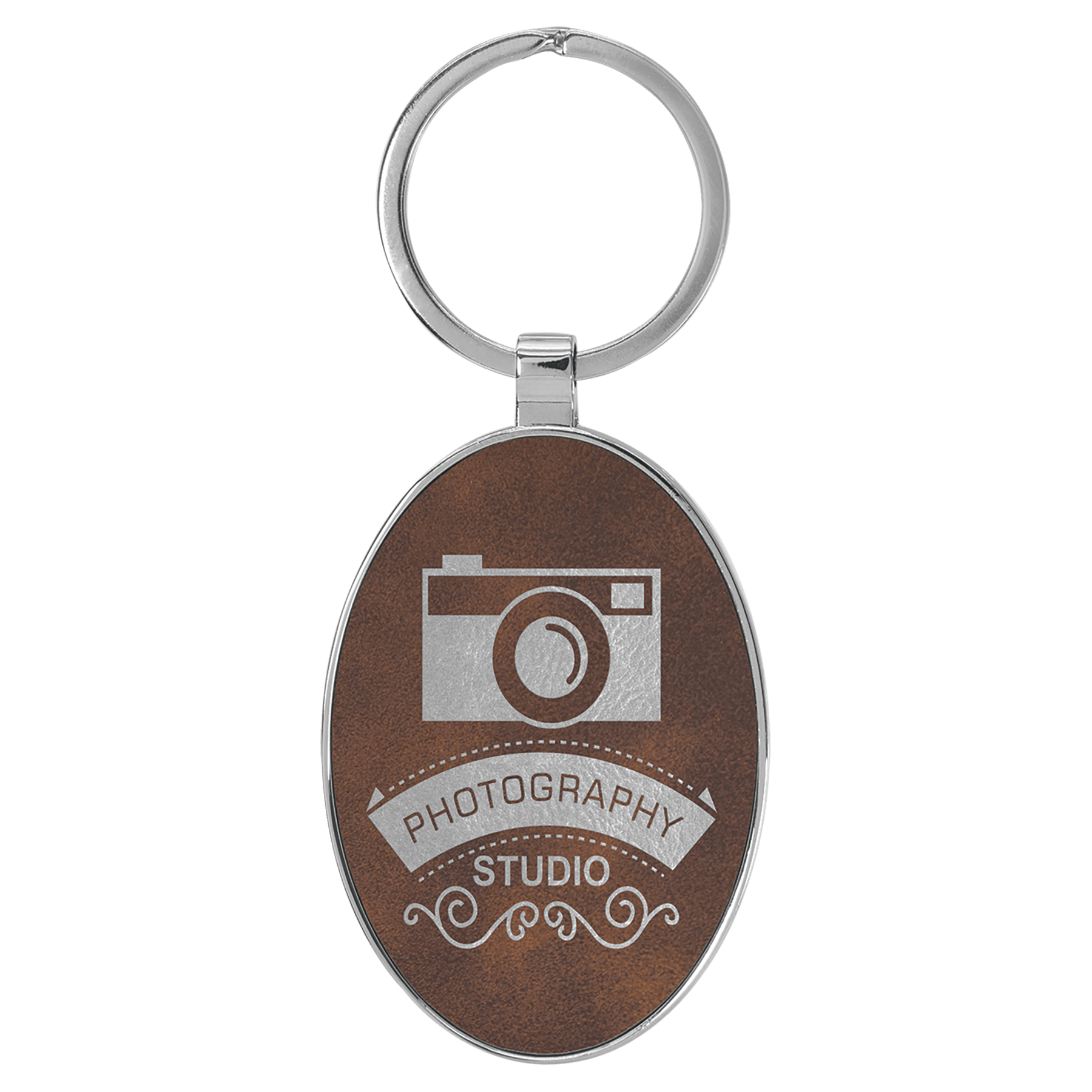 3" x 1.75" Leatherette/Metal Rustic/Silver Oval Keychain