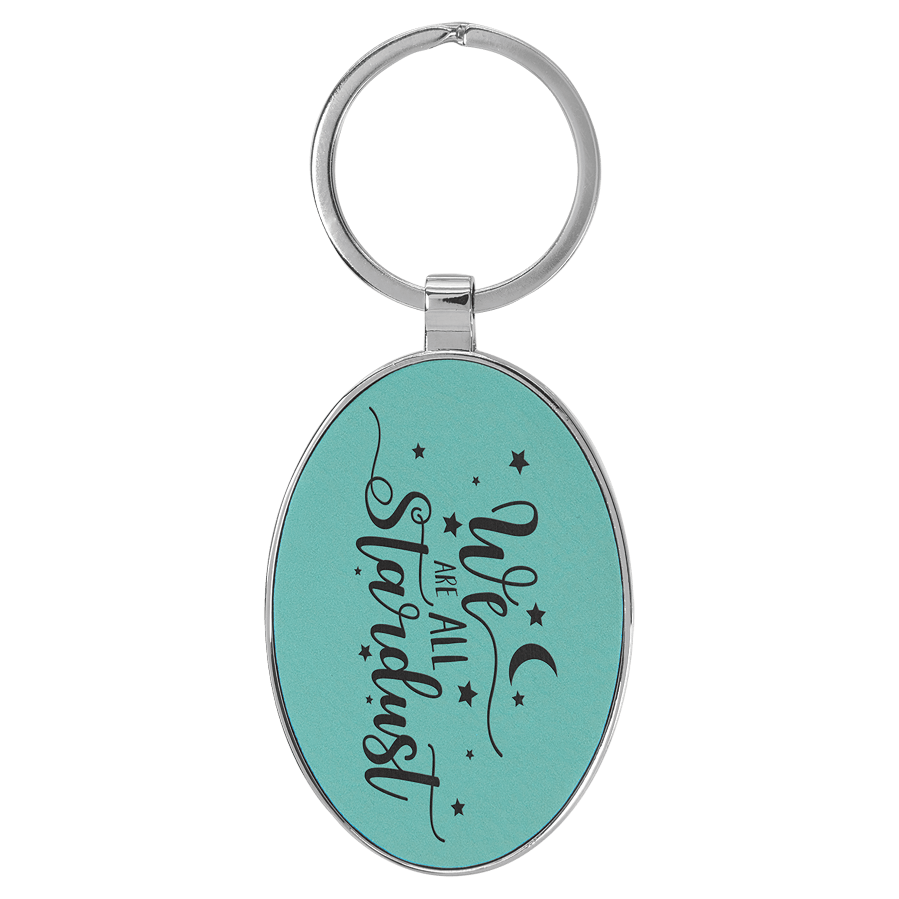 3" x 1.75" Leatherette/Metal Teal Oval Keychain